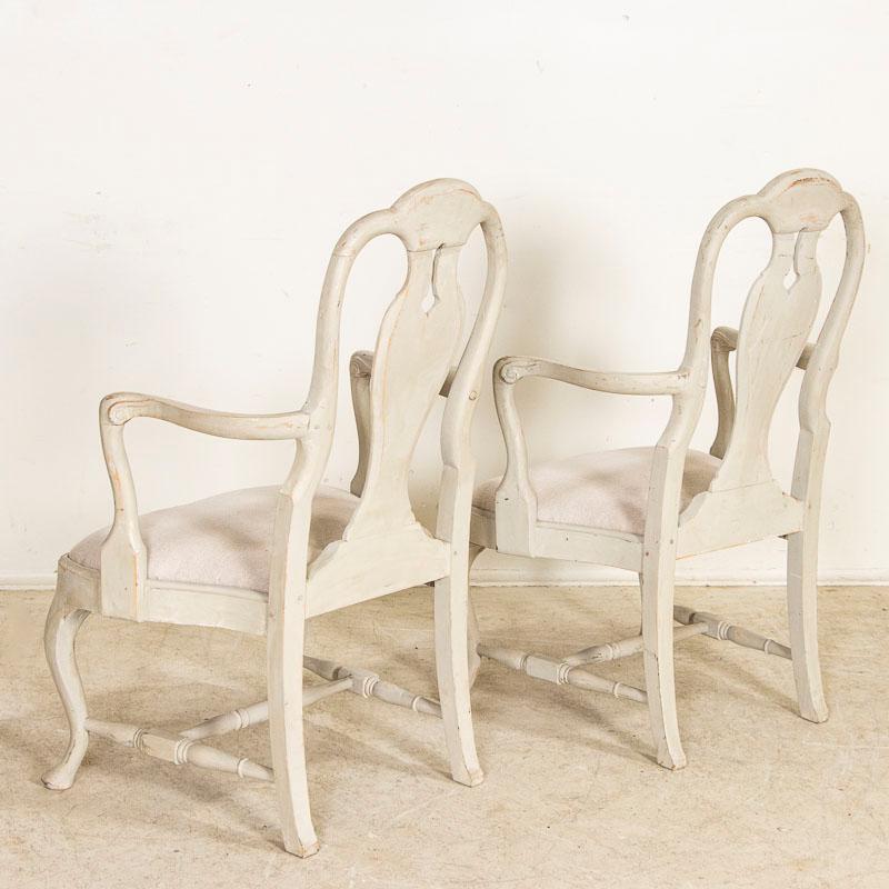 Late 19th Century Antique Pair of Gray Painted Swedish Arm Chairs For Sale 1