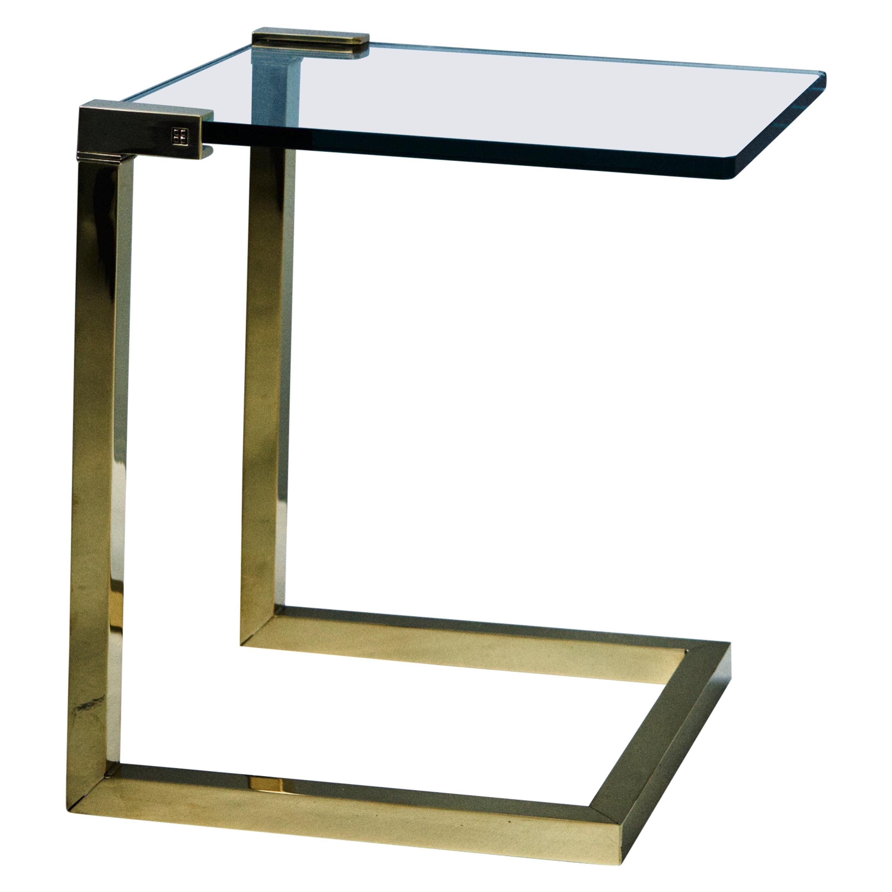 Late 20th Century Casted & Polished Brass 'Wil' T53C Glass Side Table For Sale