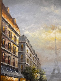 Late 20 century painting of Parisian street inspired by Antoine Blanchard