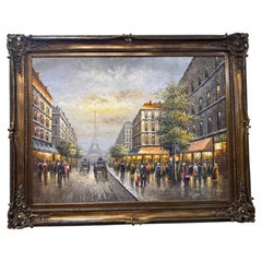 Late 20 century painting of Parisian street inspired by Antoine Blanchard