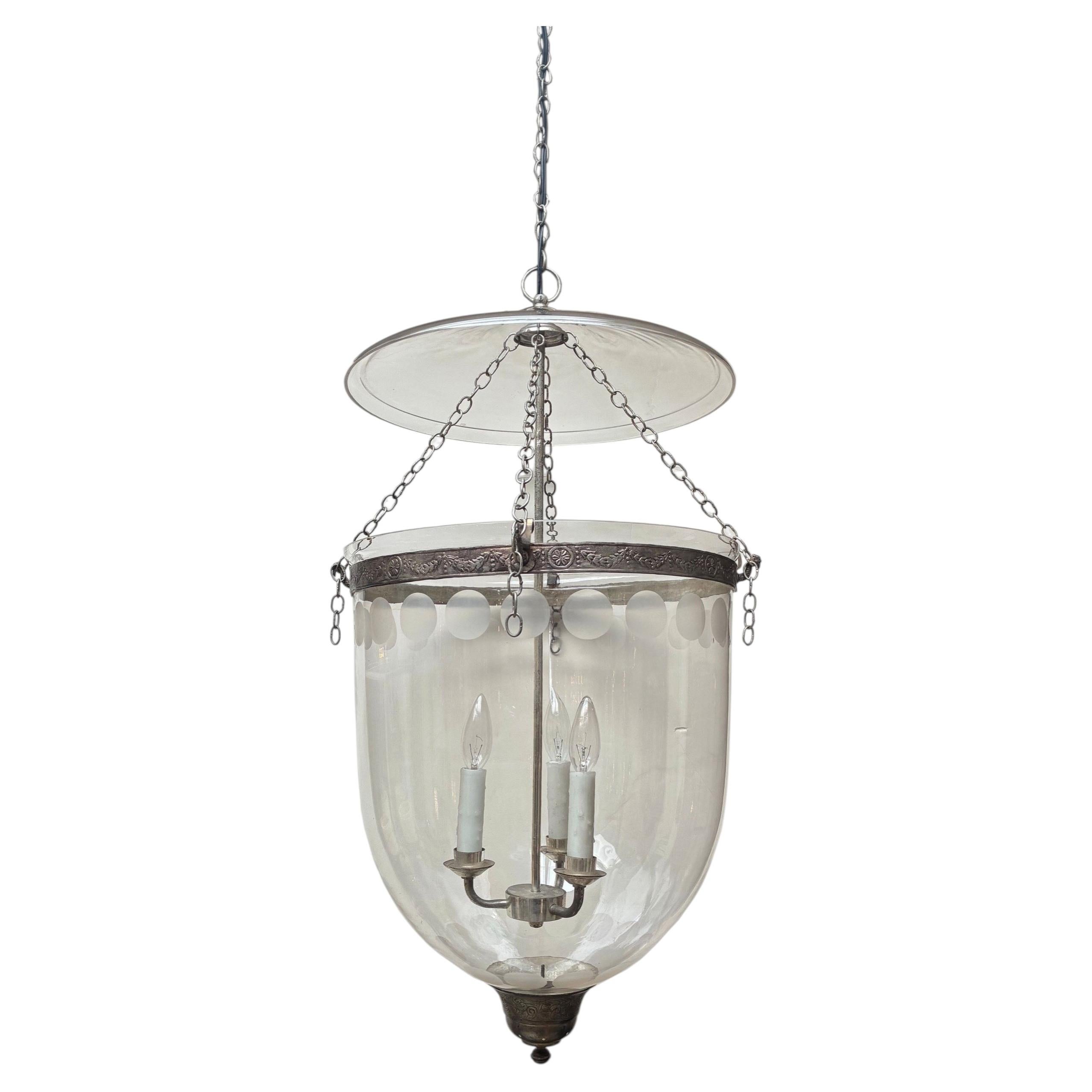 "Extra Large Silver Plated Bell Jar Lantern with Hand Cut Design, 1998"