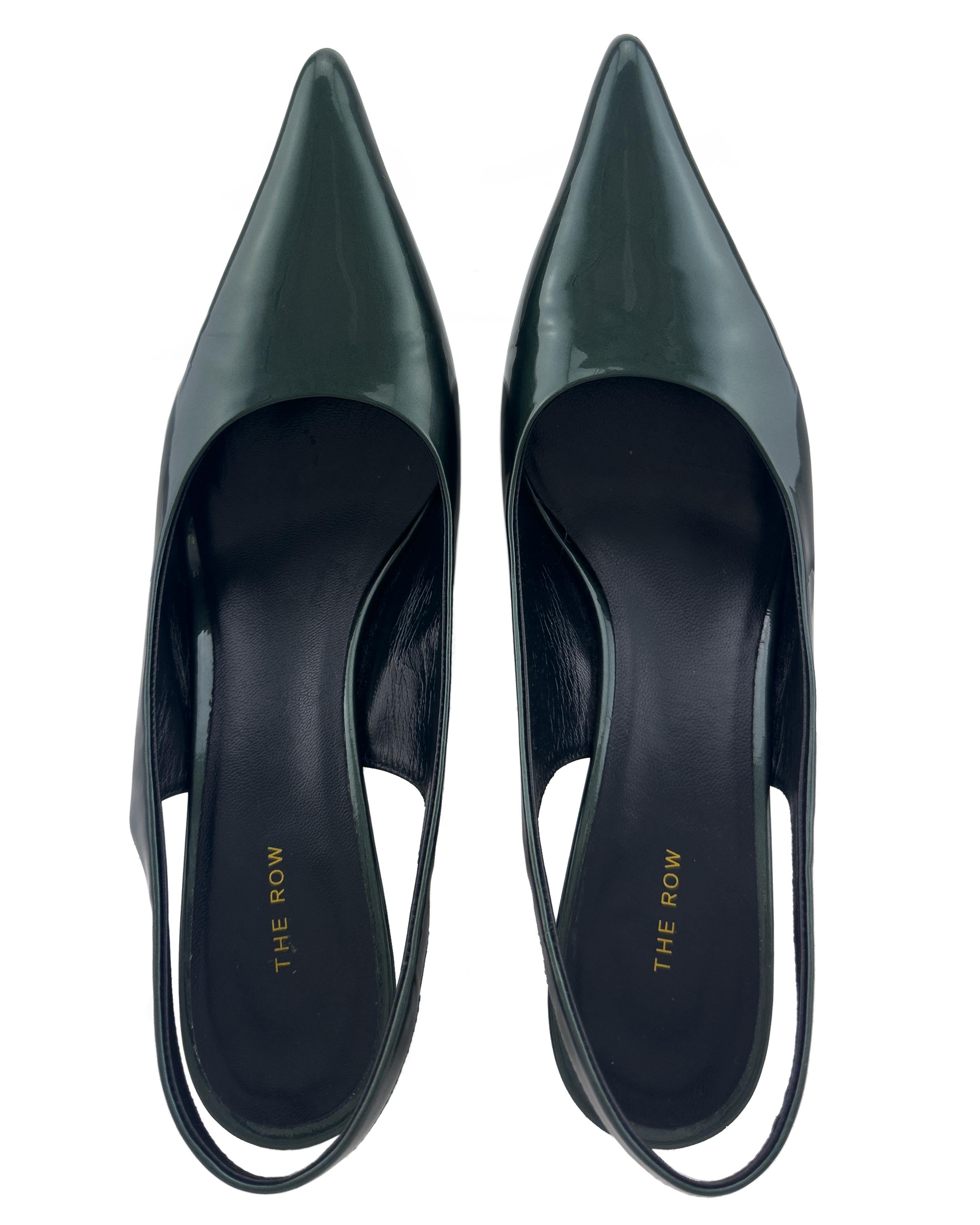 Women's The Row Dark Green Patent Leather Bourgeois Sling Back Pumps For Sale