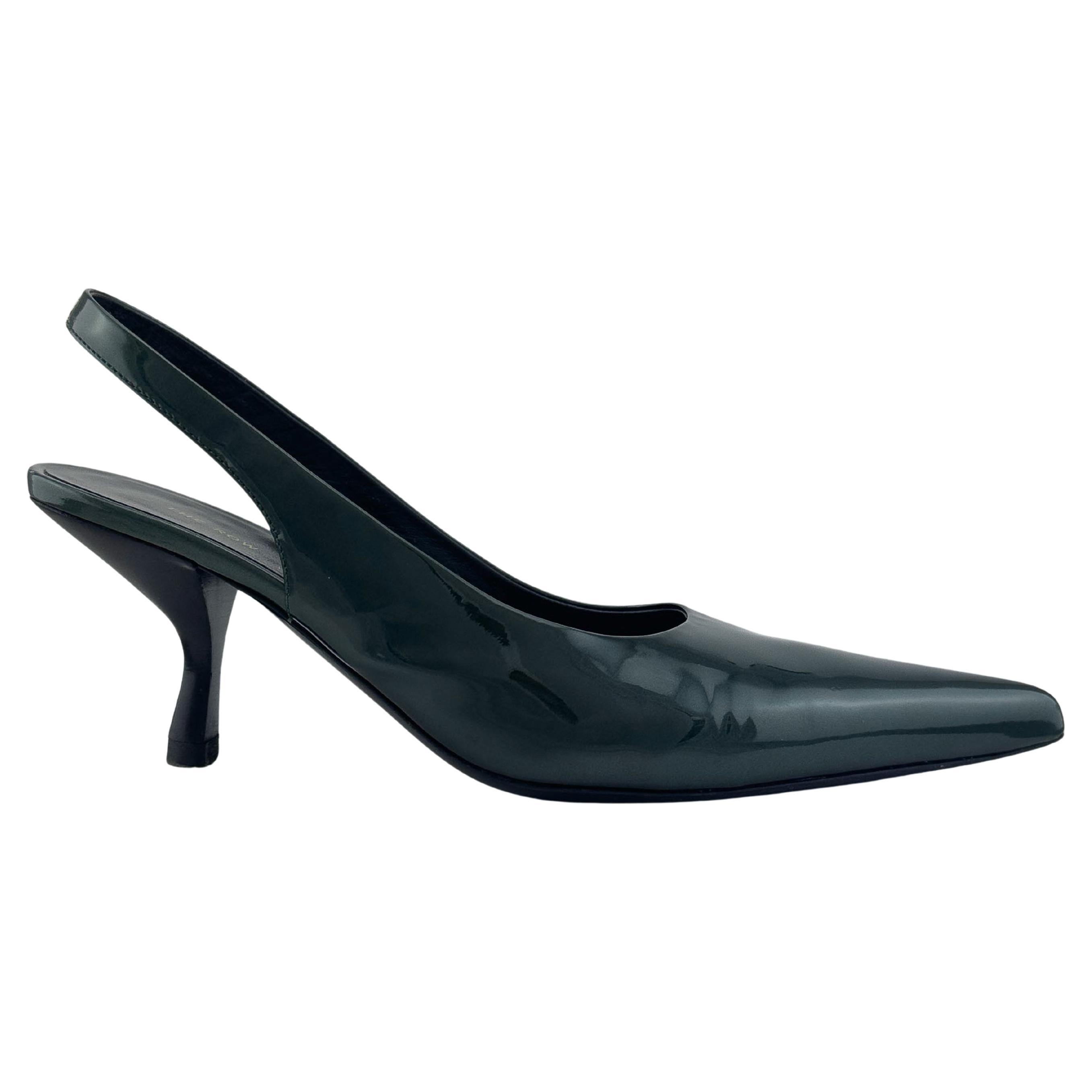 The Row Dark Green Patent Leather Bourgeois Sling Back Pumps For Sale