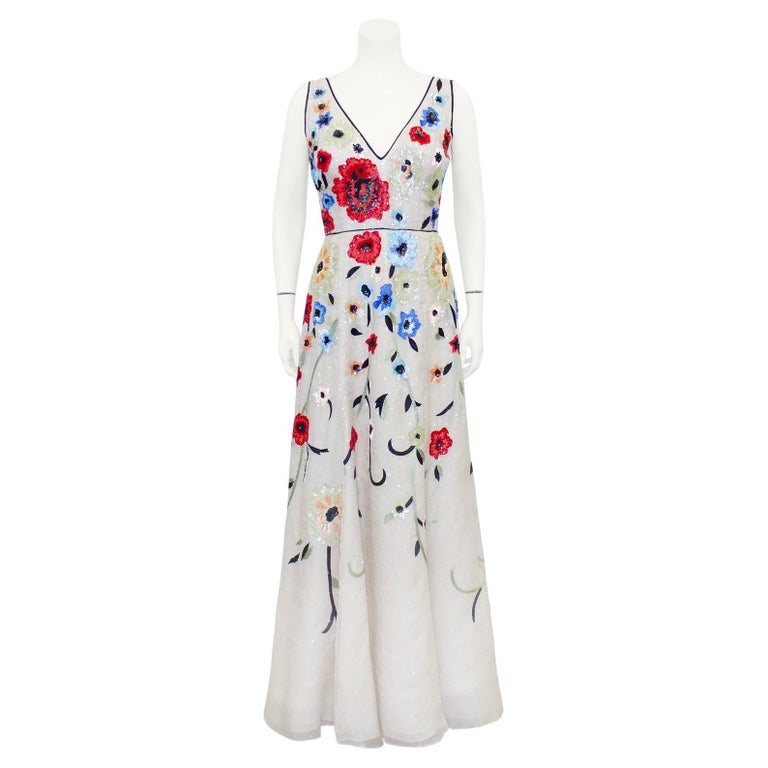 Late 2010s Dennis Basso Floral Beaded Gown Late 2010s Dennis Basso Floral Beaded Gown