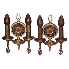 Late 20s Vintage Solid Bronze 2 Lights Sconces 3 pair available