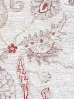 Late 20st Century Modern Peshawar Carpet, Ivory Field, Ivory Border, Gray, Coral