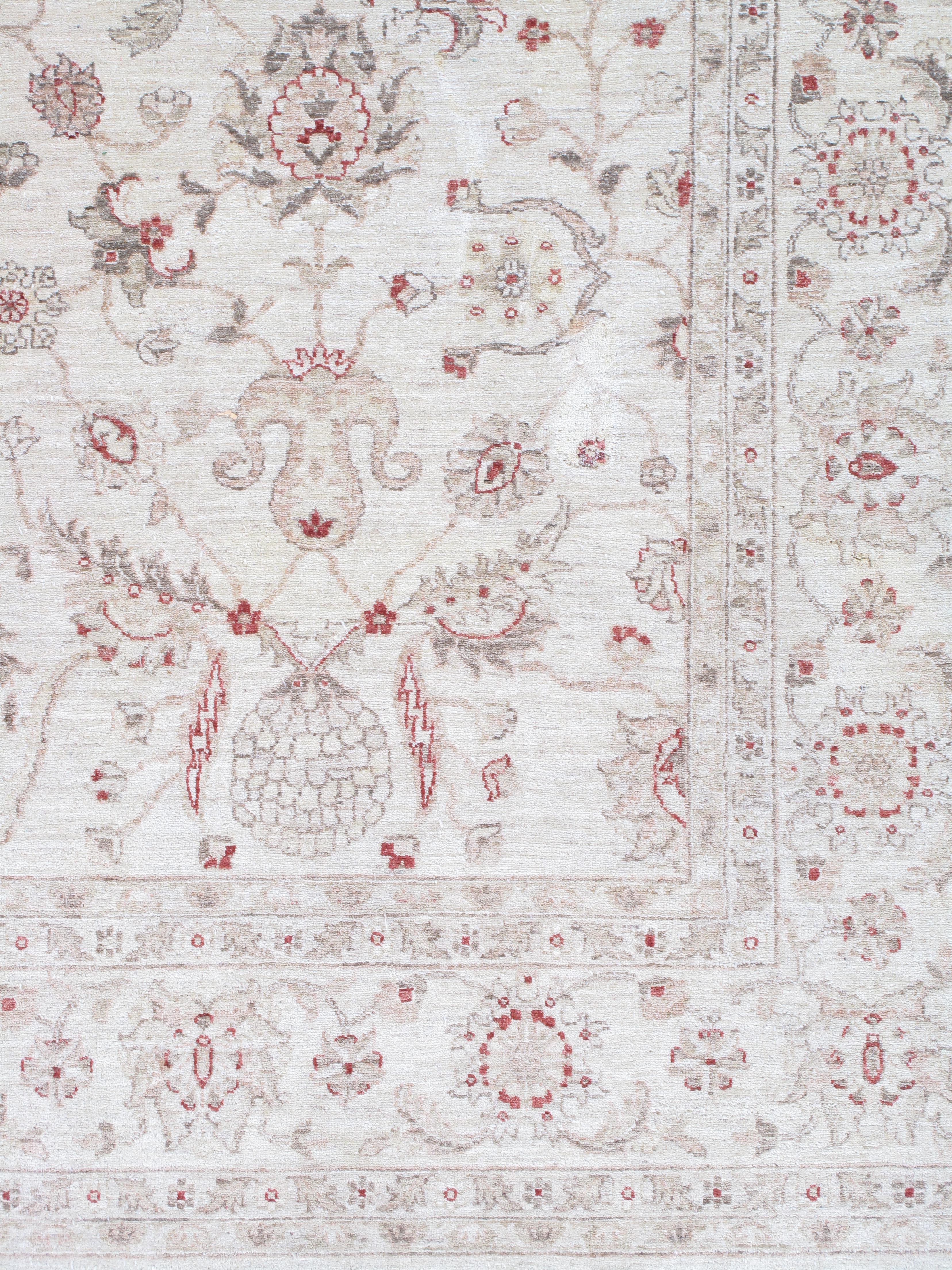Pakistani Late 20st Century Modern Peshawar Carpet, Ivory Field, Ivory Border, Gray, Coral For Sale