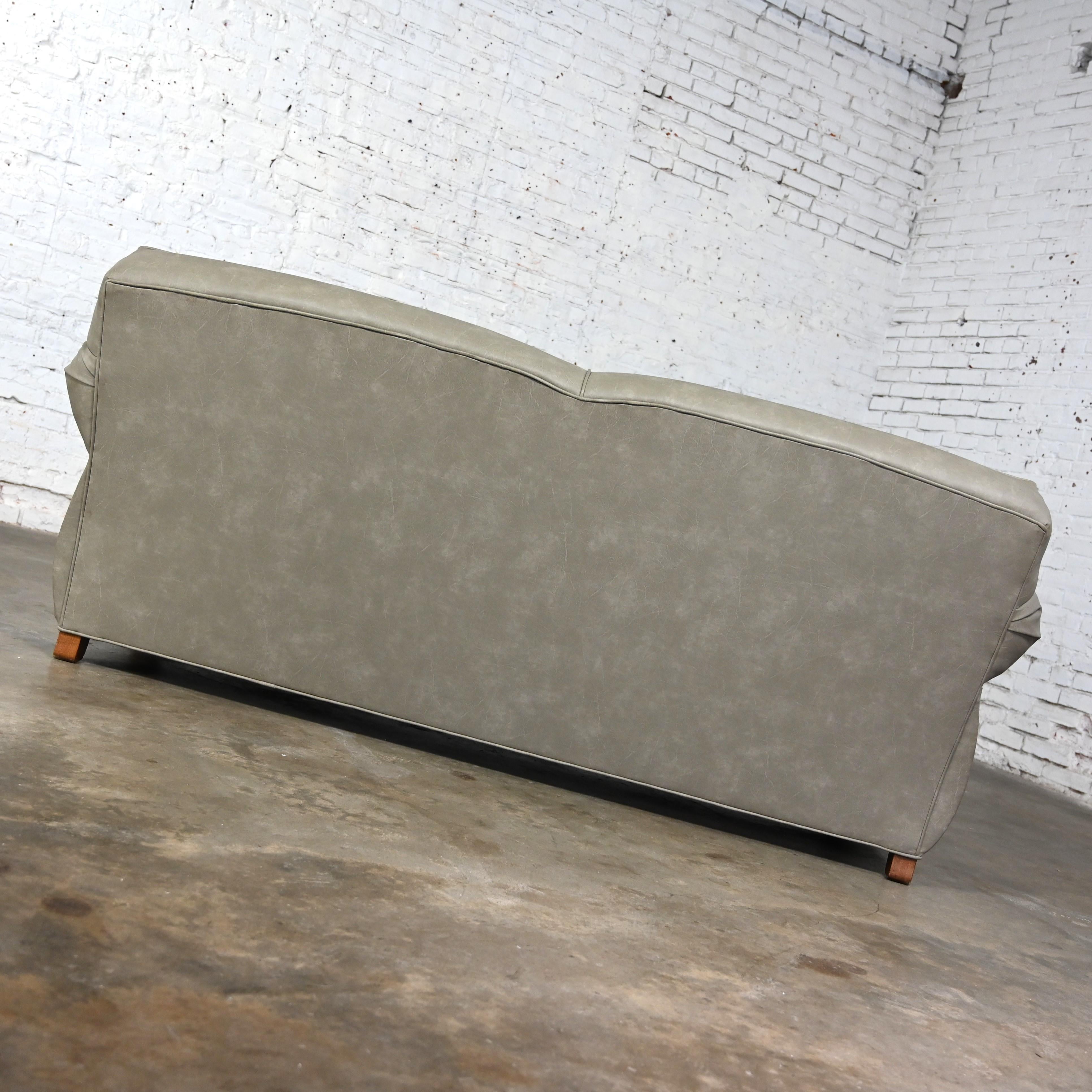 Late 20t Century Bridgewater Style Sofa Tight Back Taupe Gray Vinyl Faux Leather For Sale 7