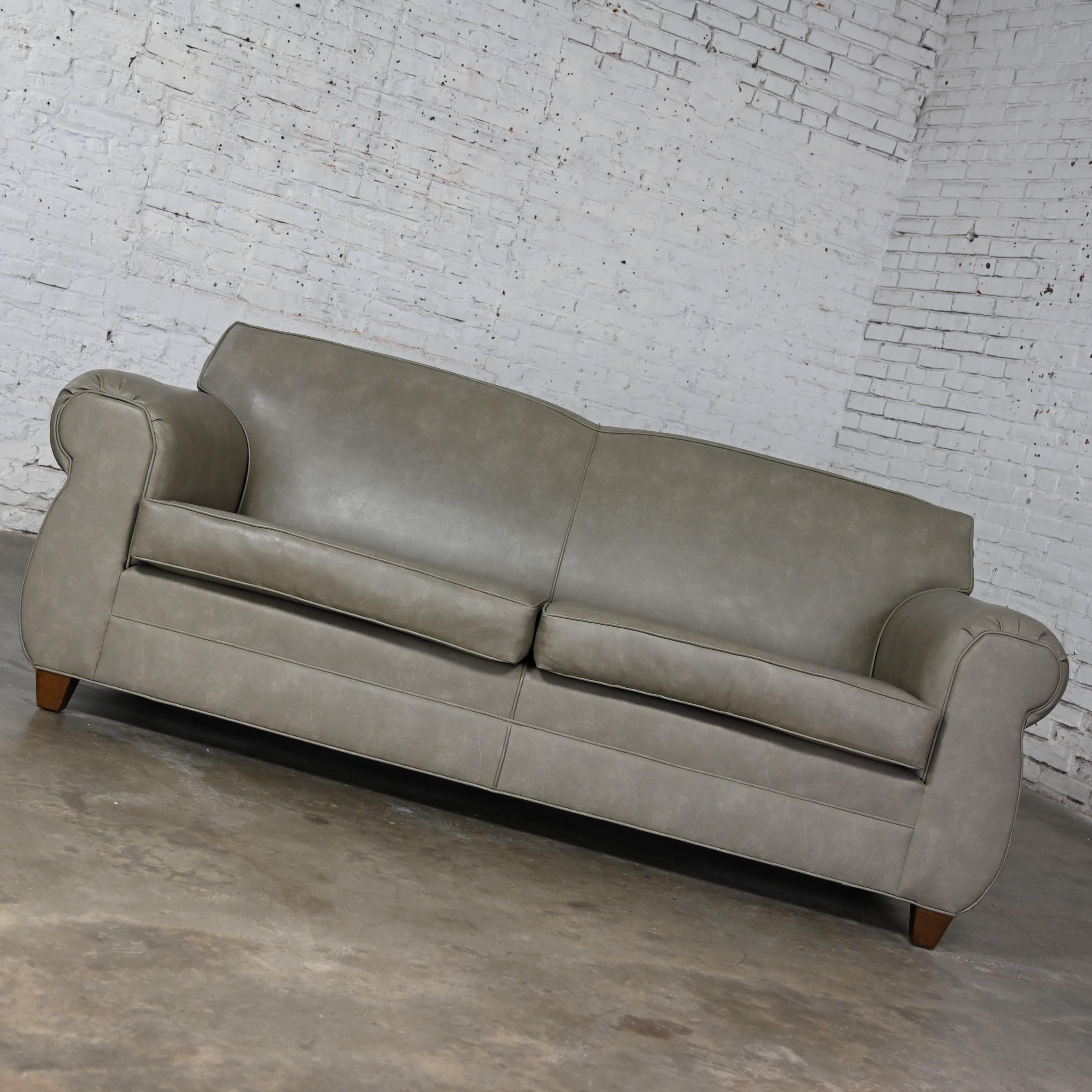 Other Late 20t Century Bridgewater Style Sofa Tight Back Taupe Gray Vinyl Faux Leather For Sale