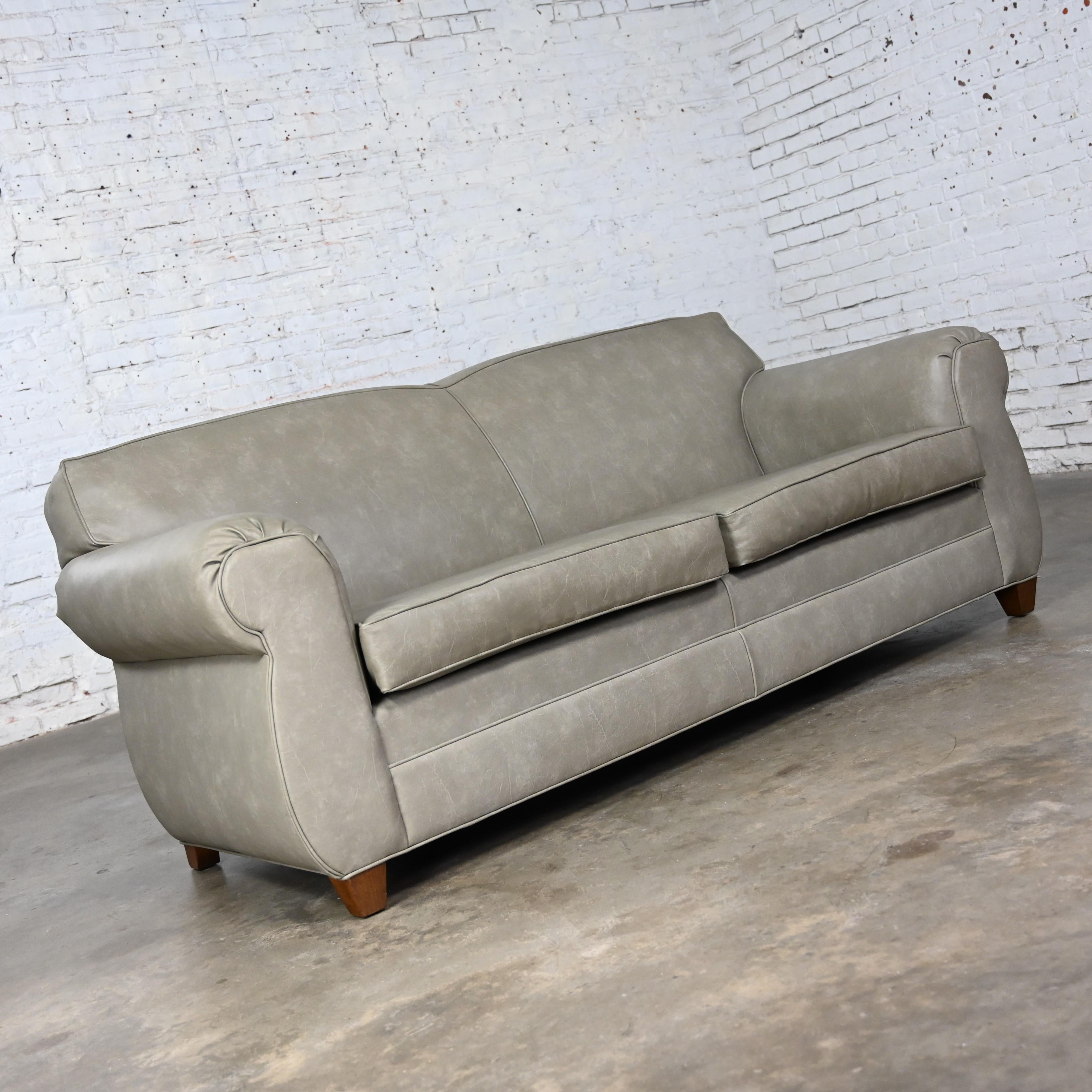 Unknown Late 20t Century Bridgewater Style Sofa Tight Back Taupe Gray Vinyl Faux Leather For Sale