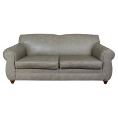 Late 20t Century Bridgewater Style Sofa Tight Back Taupe Gray Vinyl Faux Leather