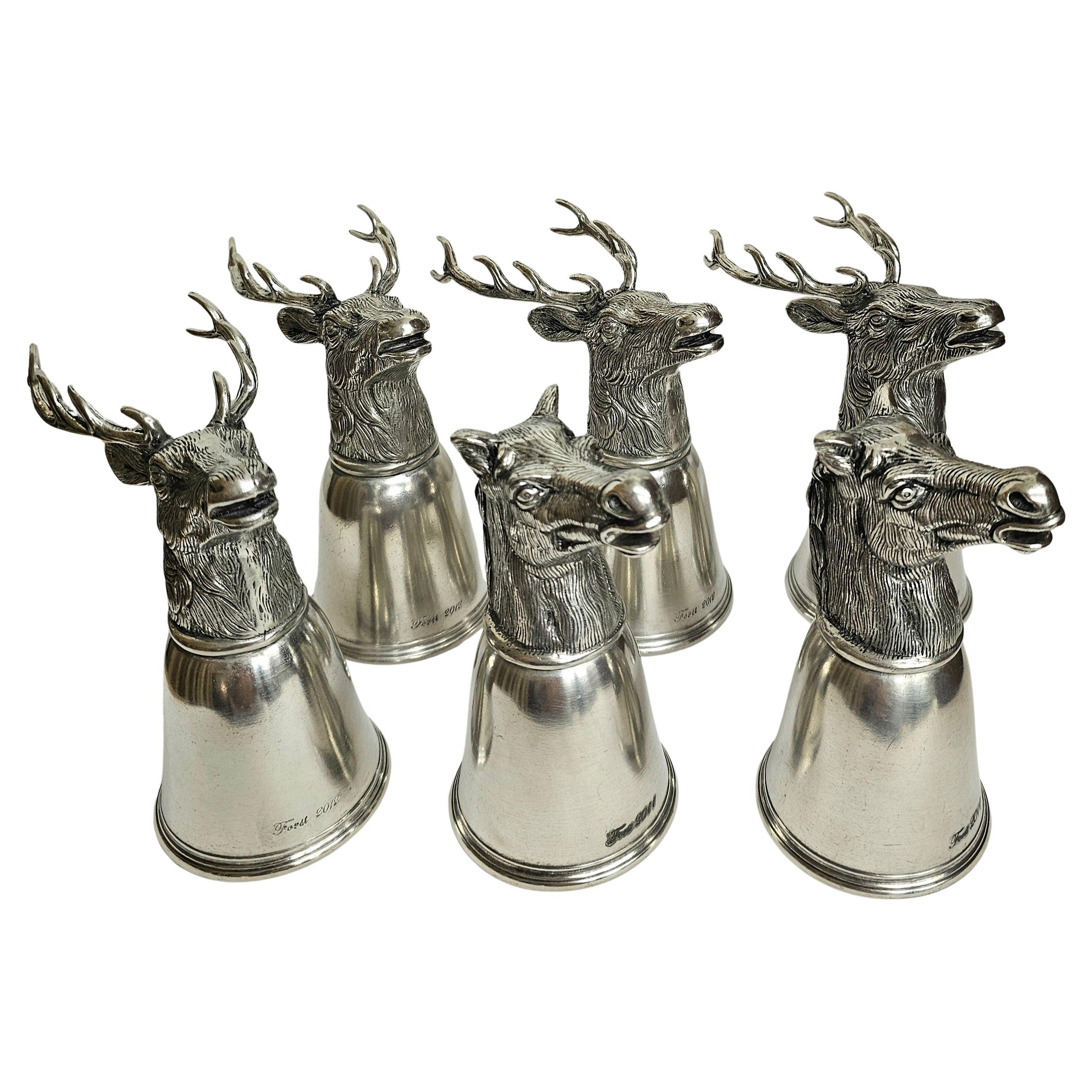Late 20t Century Set of Six Pewter Stirrup cups Forst Italy