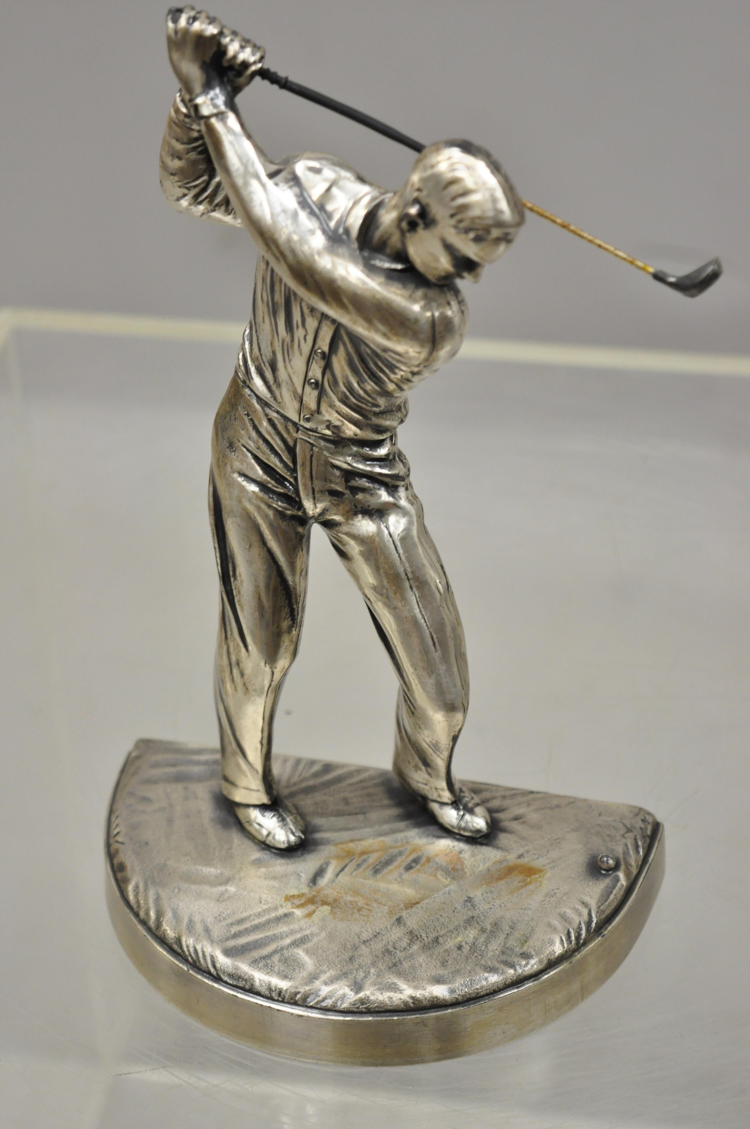 Art Deco Metal Silver Plate Golf Player Figural Bookends, a Pair In Good Condition In Philadelphia, PA