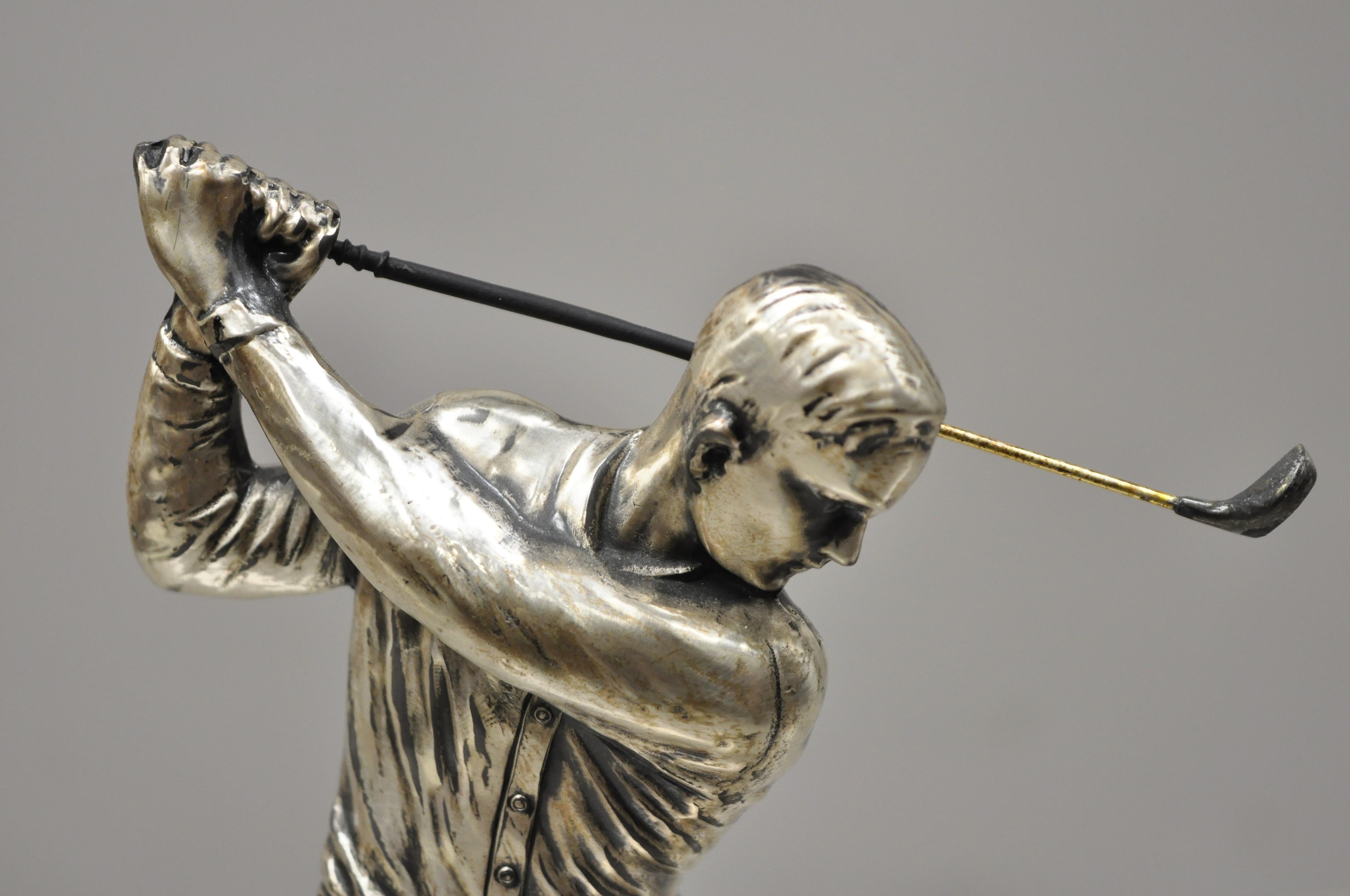 20th Century Art Deco Metal Silver Plate Golf Player Figural Bookends, a Pair