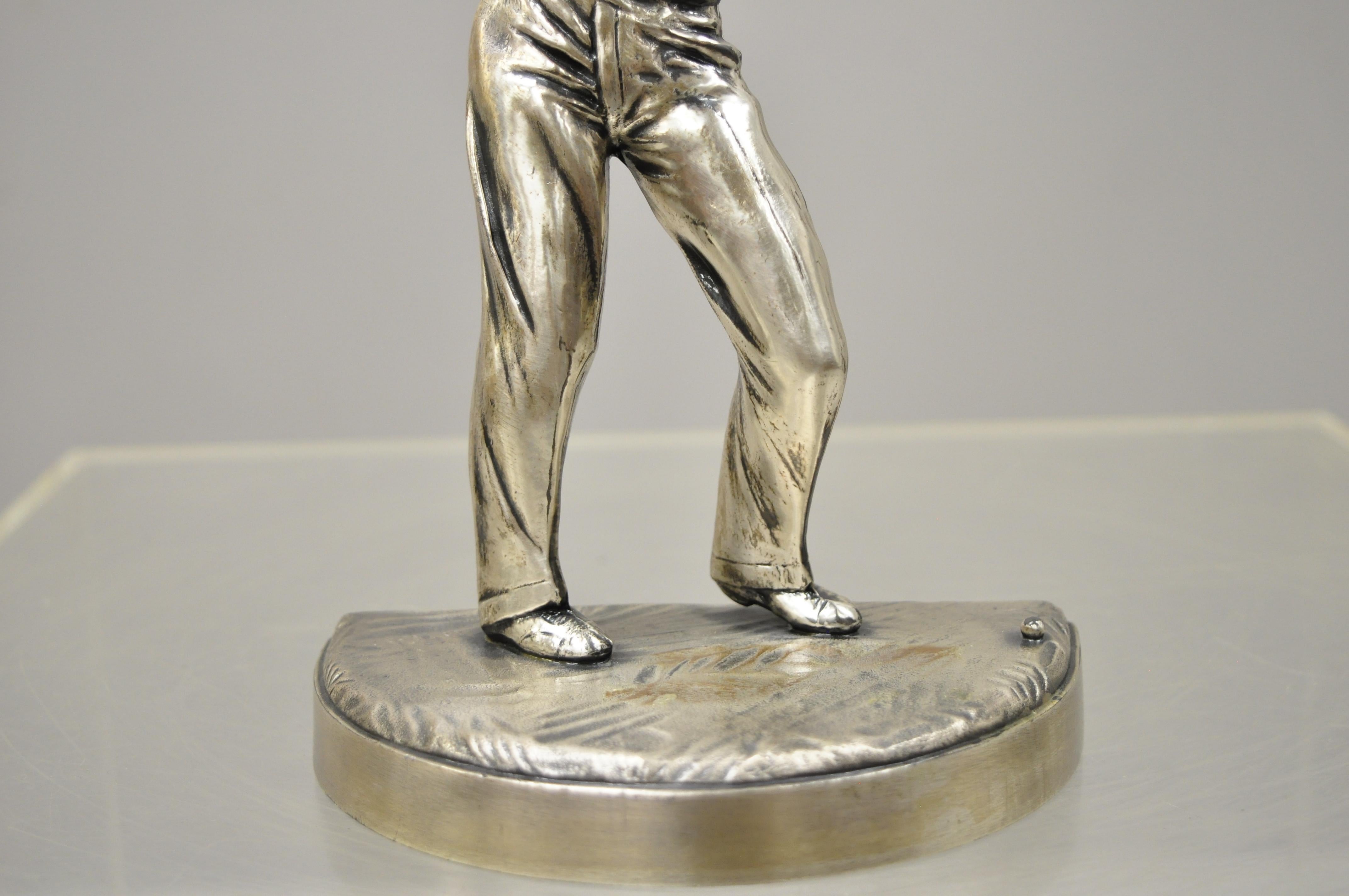 Art Deco Metal Silver Plate Golf Player Figural Bookends, a Pair 3