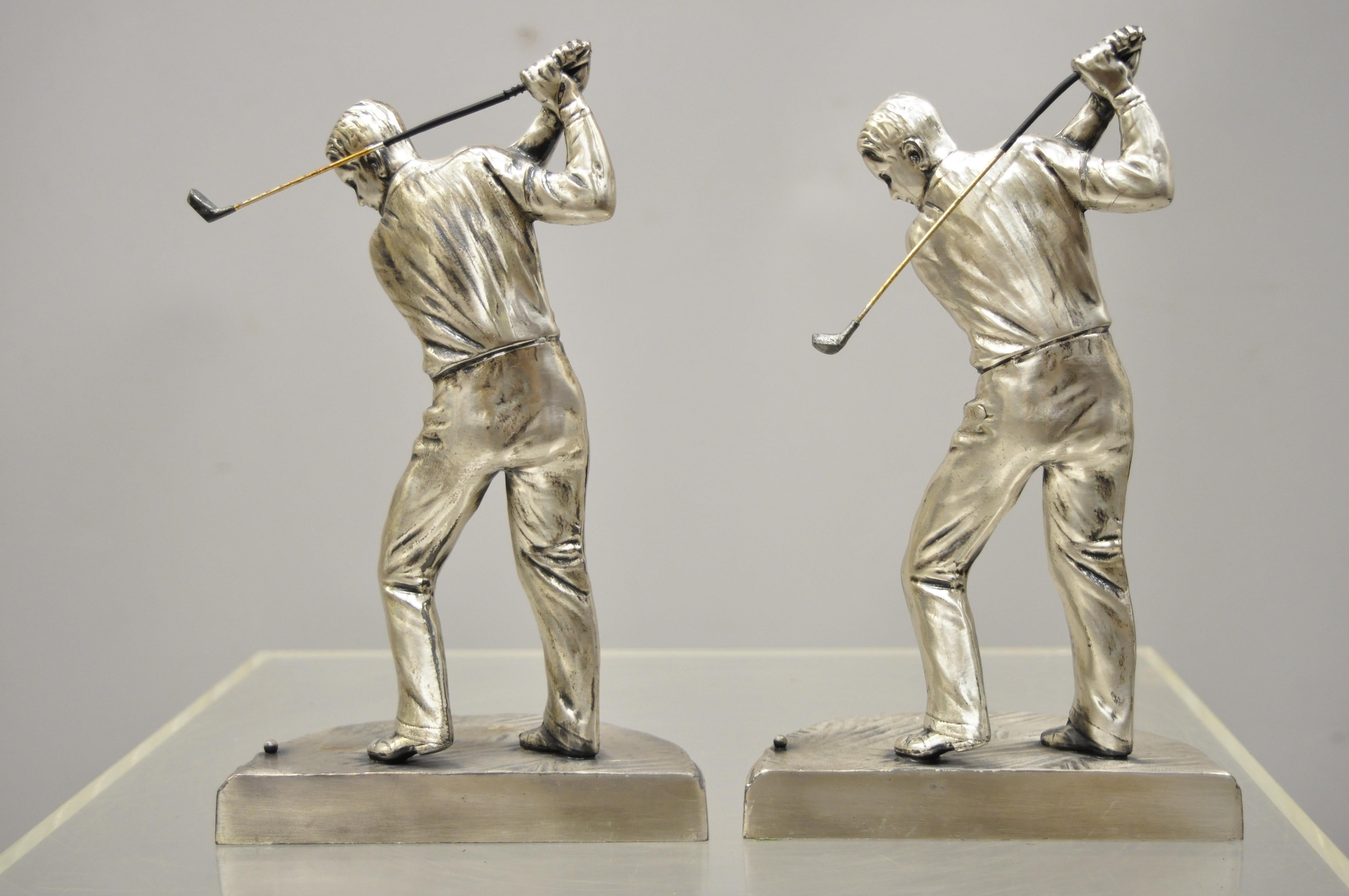 Art Deco Metal Silver Plate Golf Player Figural Bookends, a Pair 4