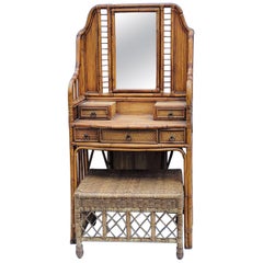 Late 20th-C. Bamboo, Wicker, and Rattan Etagere or Vanity by Palecek