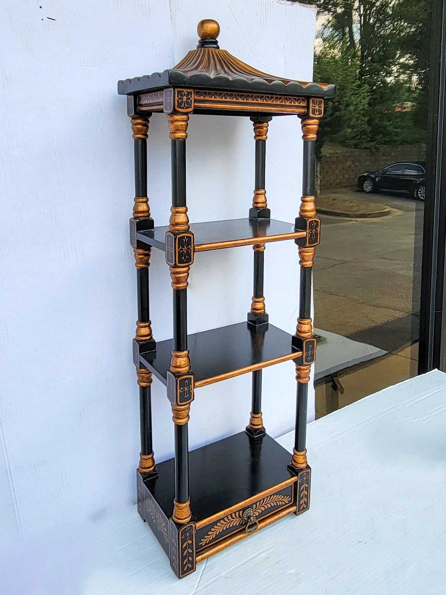 Unknown Late 20th-C. Black and Gold Pagoda Form Chinoiserie Wall Shelves -Pair