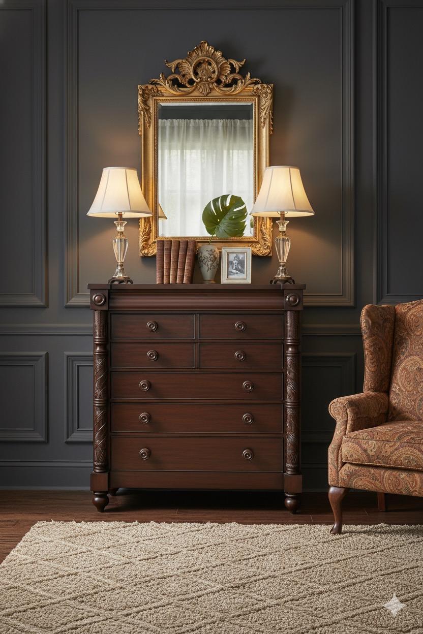 This is a handsome chest designed by Ralph Lauren for Henredon as part of their Safari Collection. It has dovetail construction and is marked. It also has wooden knobs. 