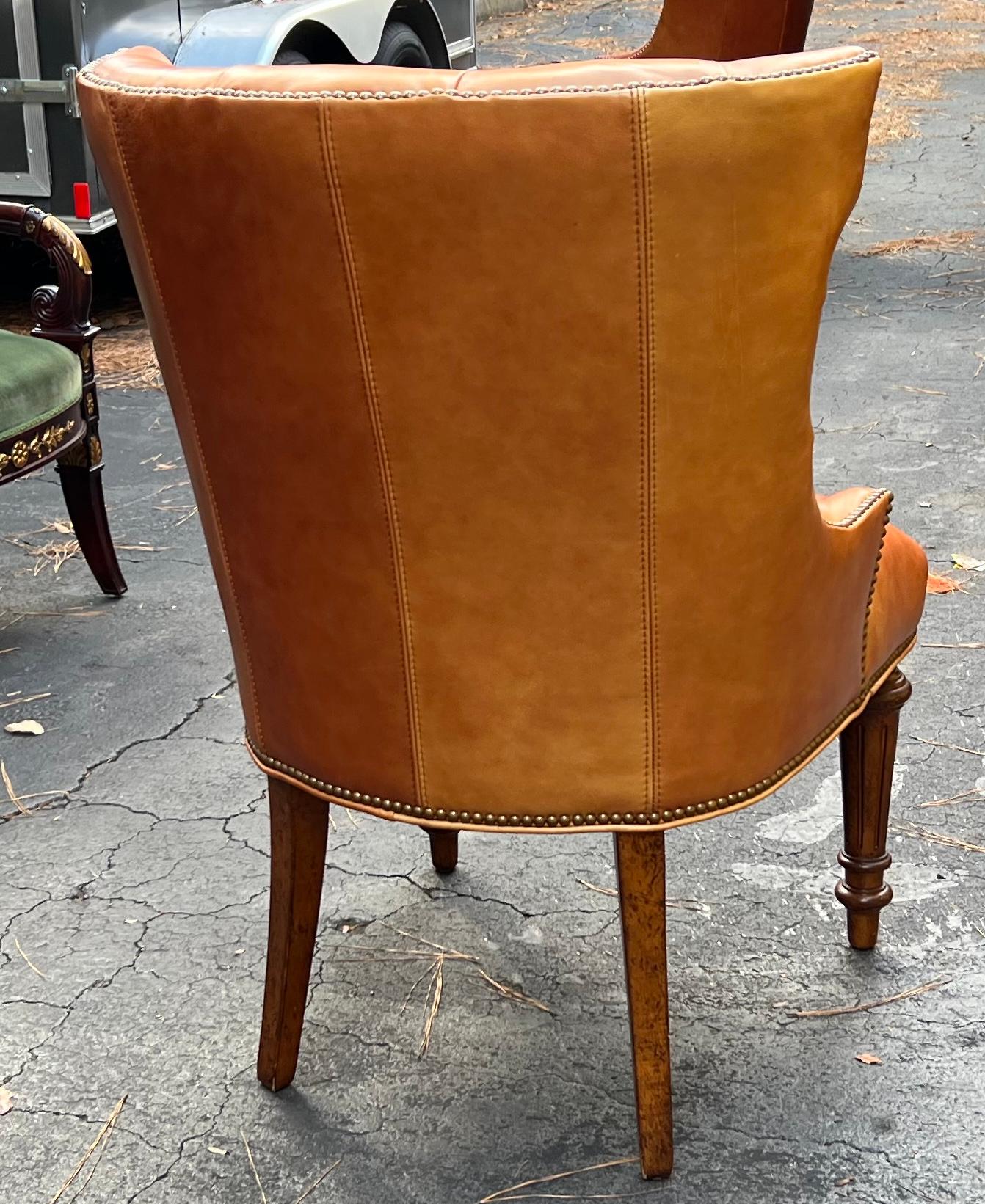 American Late 20th-C. Chesterfield Style Leather Chairs Att. to Hancock and Moore, Pair For Sale