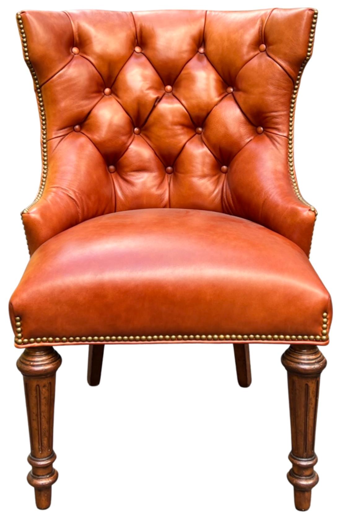 20th Century Late 20th-C. Chesterfield Style Leather Chairs Att. to Hancock and Moore, Pair For Sale