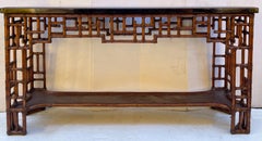 Late 20th-C, Chinese Chippendale Style Bamboo Marble Top Console Table