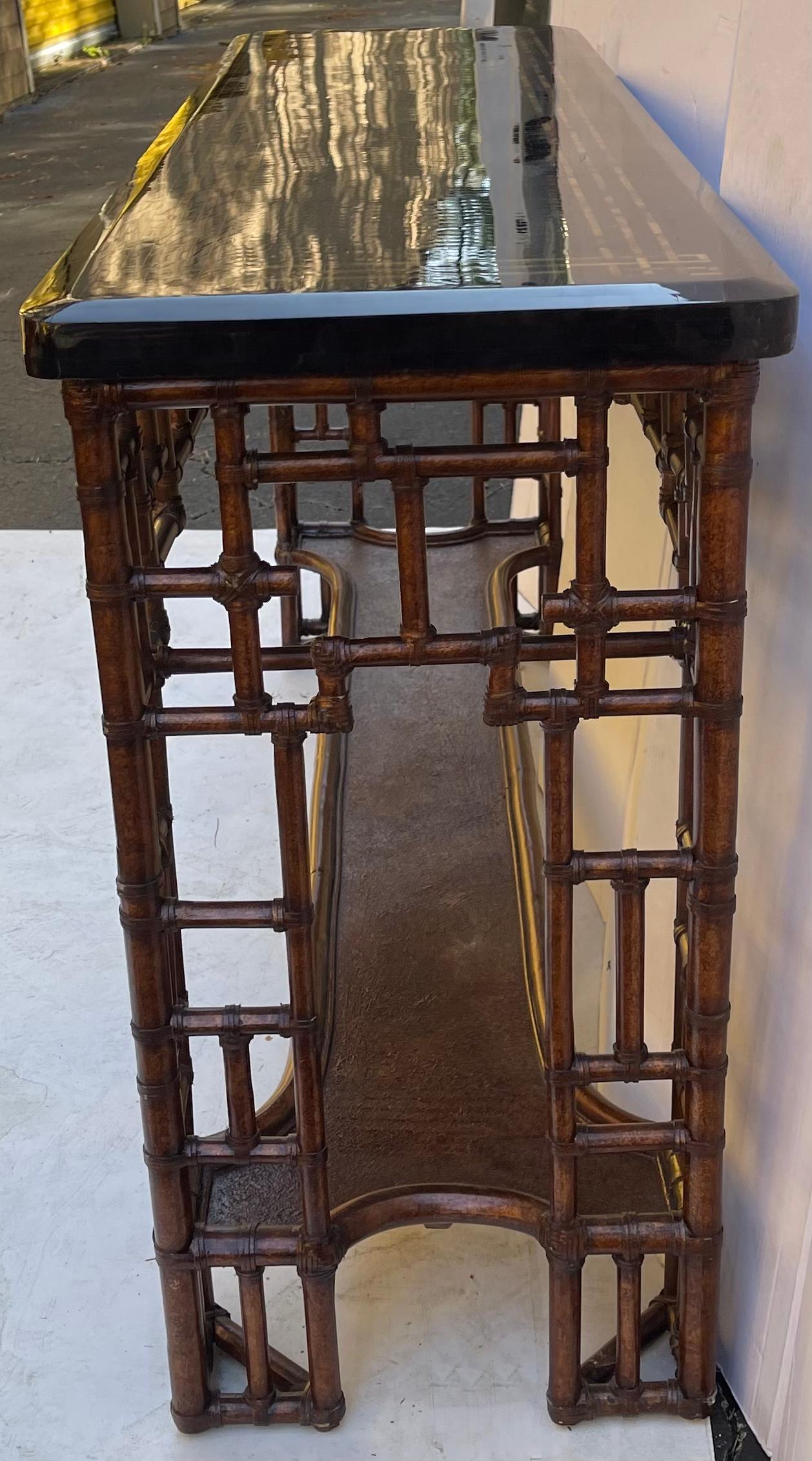 20th Century Late 20th-C, Chinese Chippendale Style Bamboo Marble Top Console Table