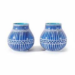 Late 20th-C. Chinese Export Blue and White Pottery Vessels / Vases - Pair