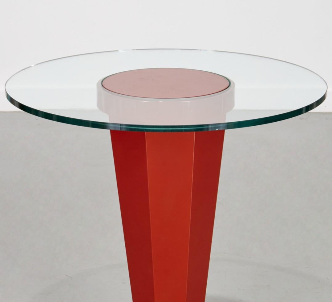 Art Deco Late 20th C. Custom Modern Glass and Red Lacquer Side Table For Sale