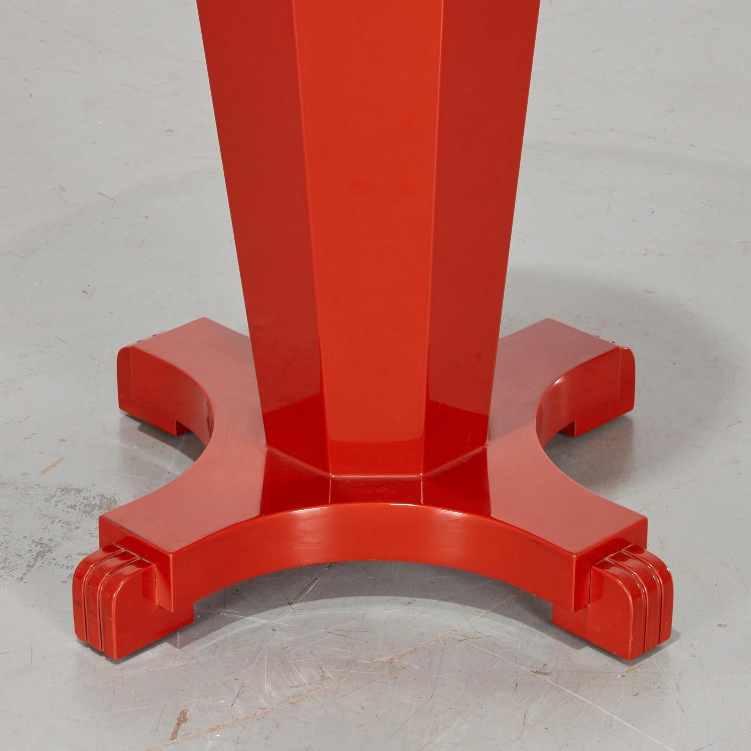 Hand-Crafted Late 20th C. Custom Modern Glass and Red Lacquer Side Table For Sale