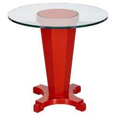 Mesa auxiliar moderna a medida de cristal y laca roja de finales del siglo XX