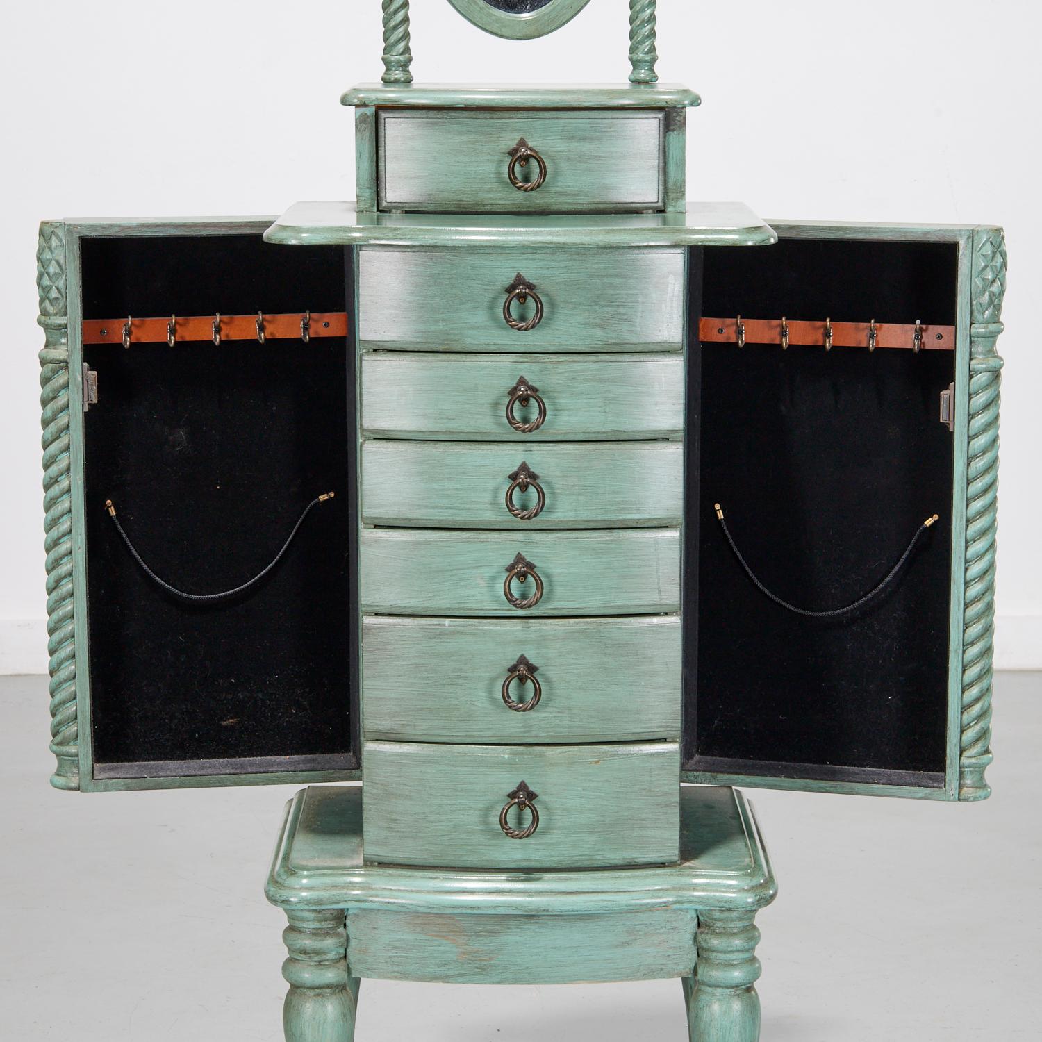 Modern Late 20th C. Custom Sage Green Painted Jewelry Chest with Mirror by Powell