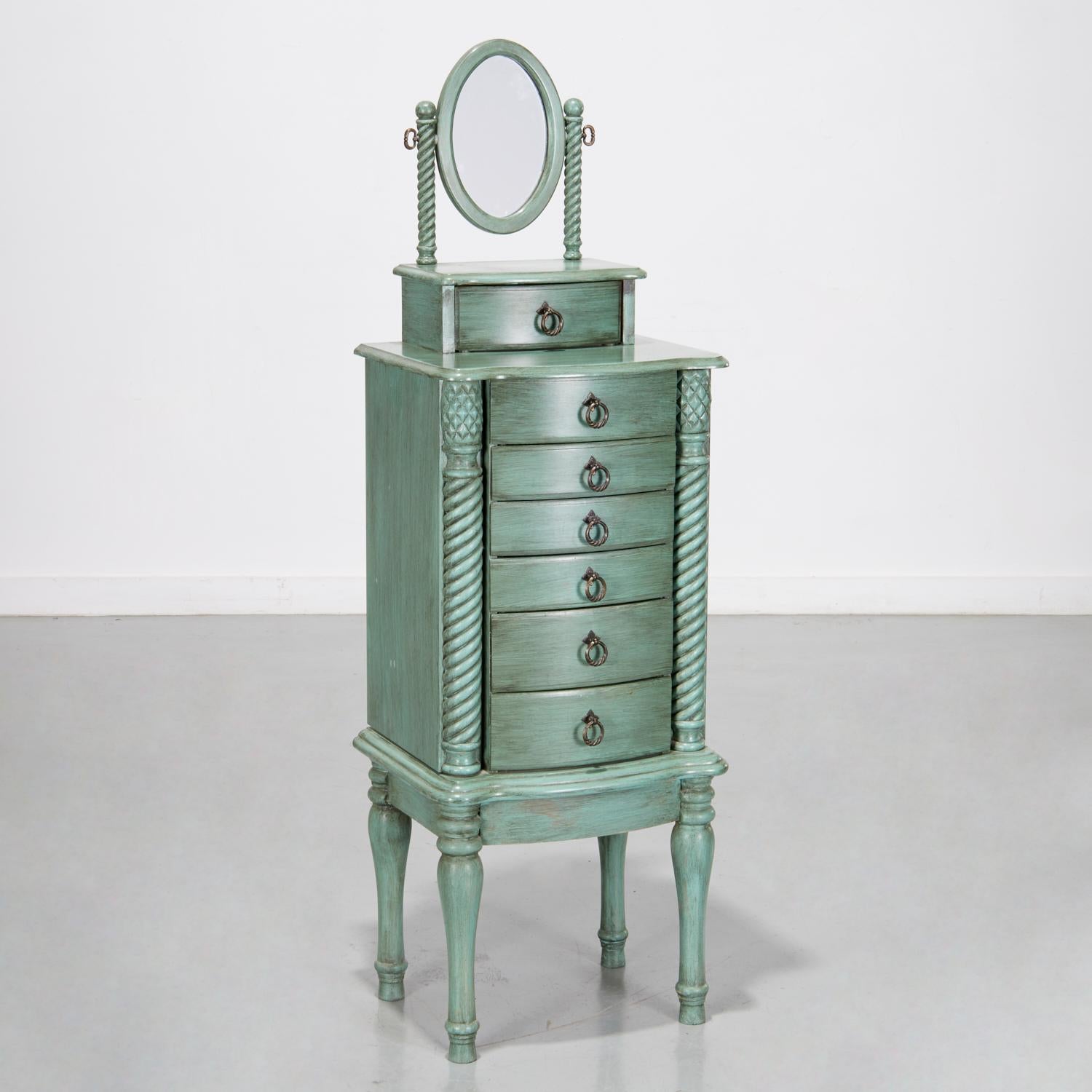 20th Century Late 20th C. Custom Sage Green Painted Jewelry Chest with Mirror by Powell