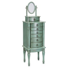 Late 20th C. Custom Sage Green Painted Jewelry Chest with Mirror by Powell