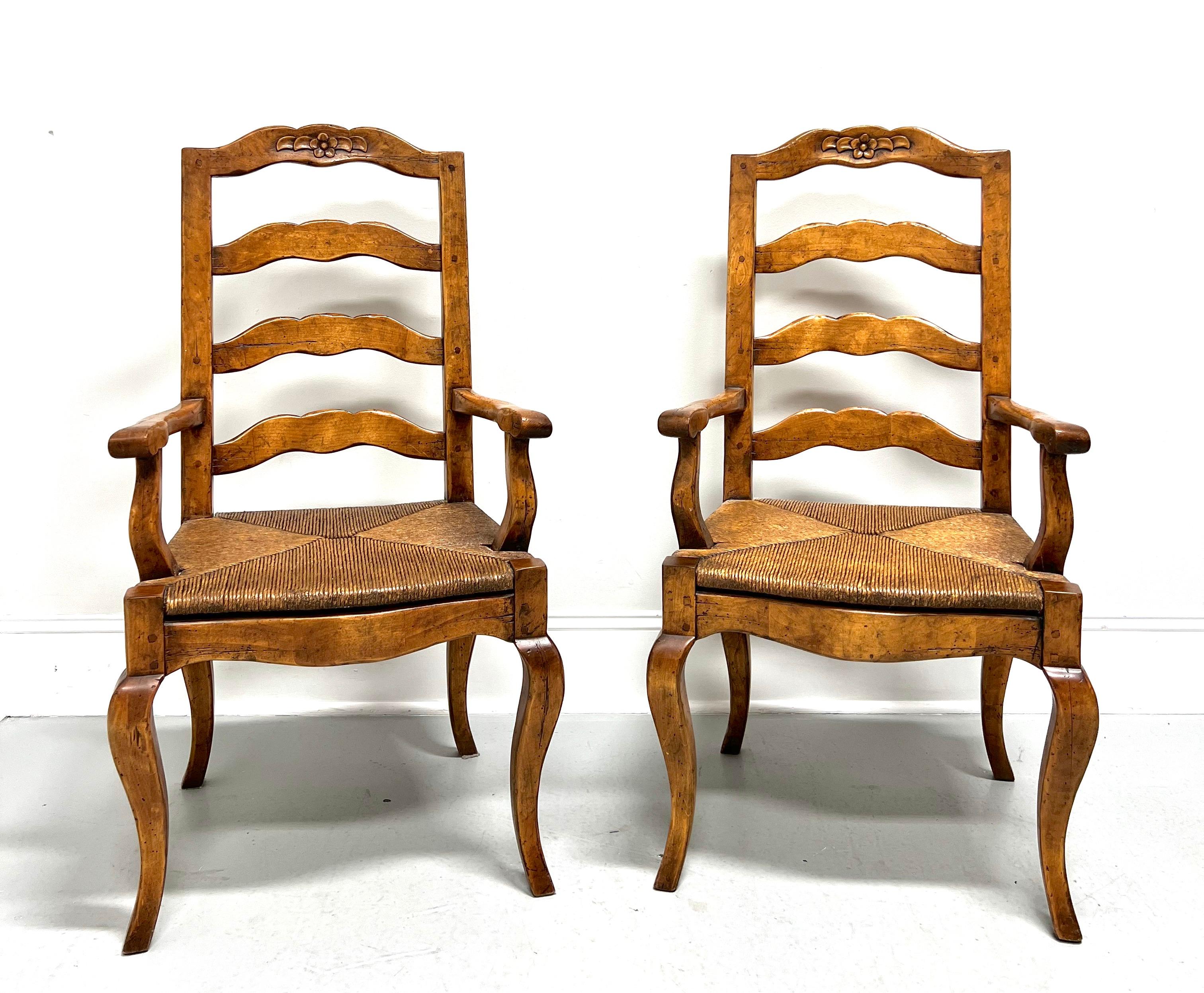 Late 20th C. Distressed French Country Dining Armchairs w/ Rush Seats - Pair For Sale 5