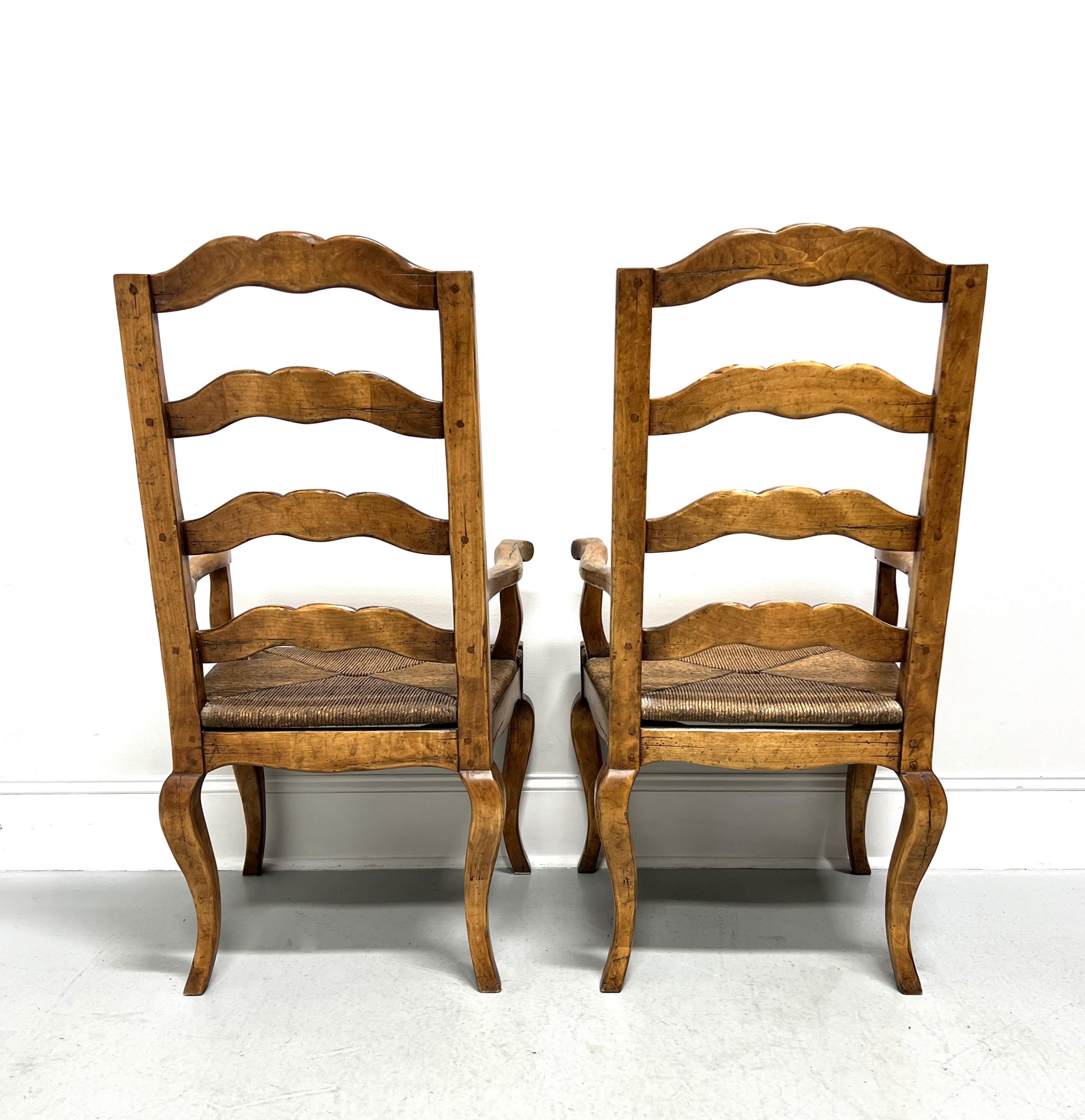 American Late 20th C. Distressed French Country Dining Armchairs w/ Rush Seats - Pair For Sale