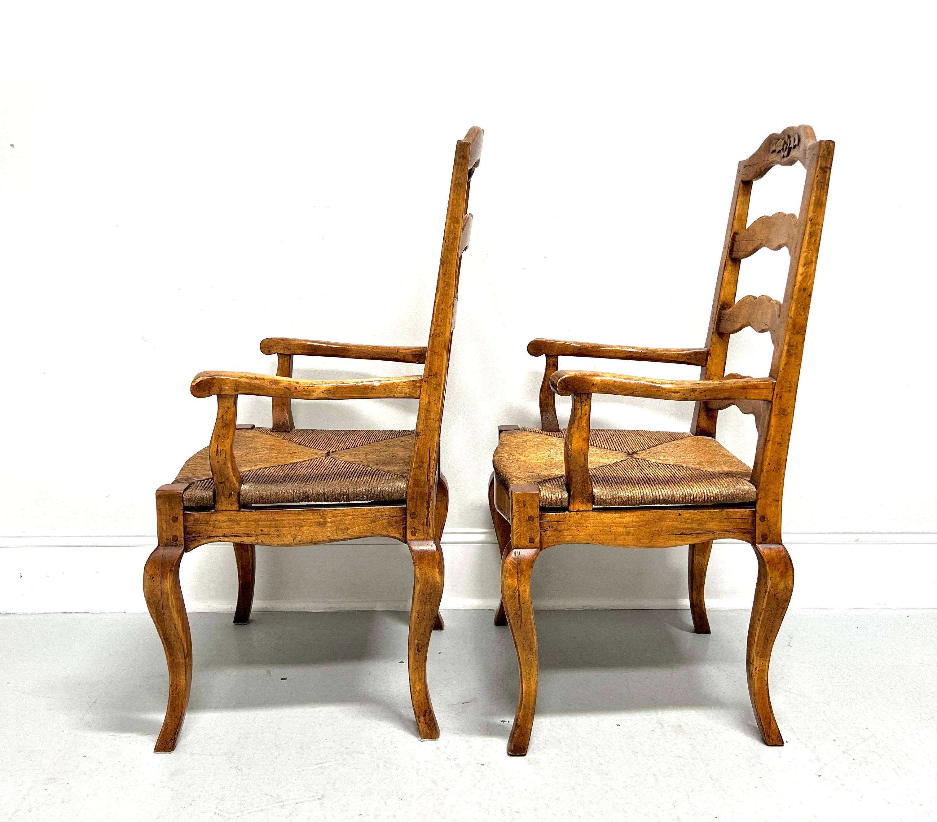 Late 20th C. Distressed French Country Dining Armchairs w/ Rush Seats - Pair In Good Condition In Charlotte, NC