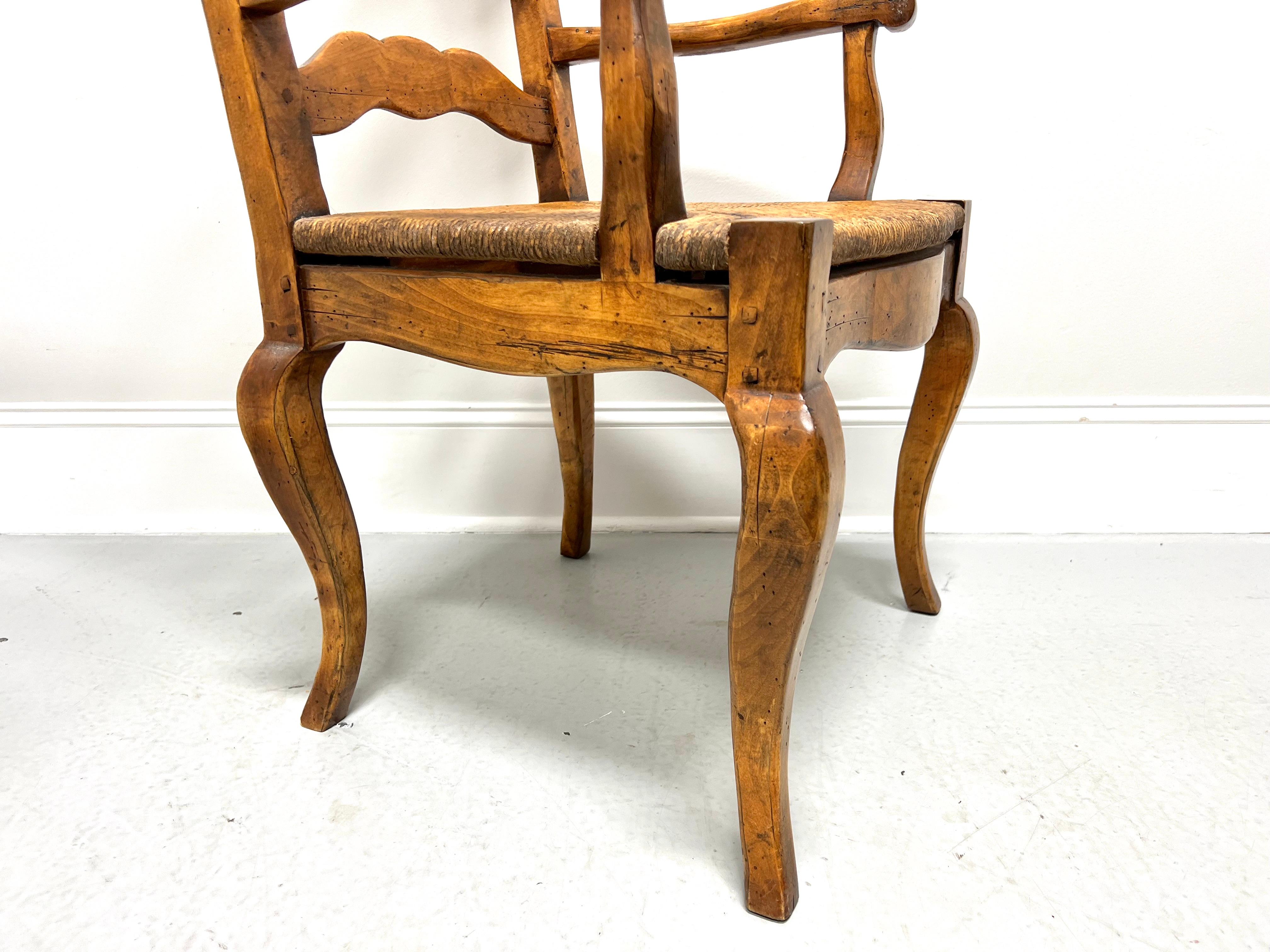 Late 20th C. Distressed French Country Dining Armchairs w/ Rush Seats - Pair For Sale 3