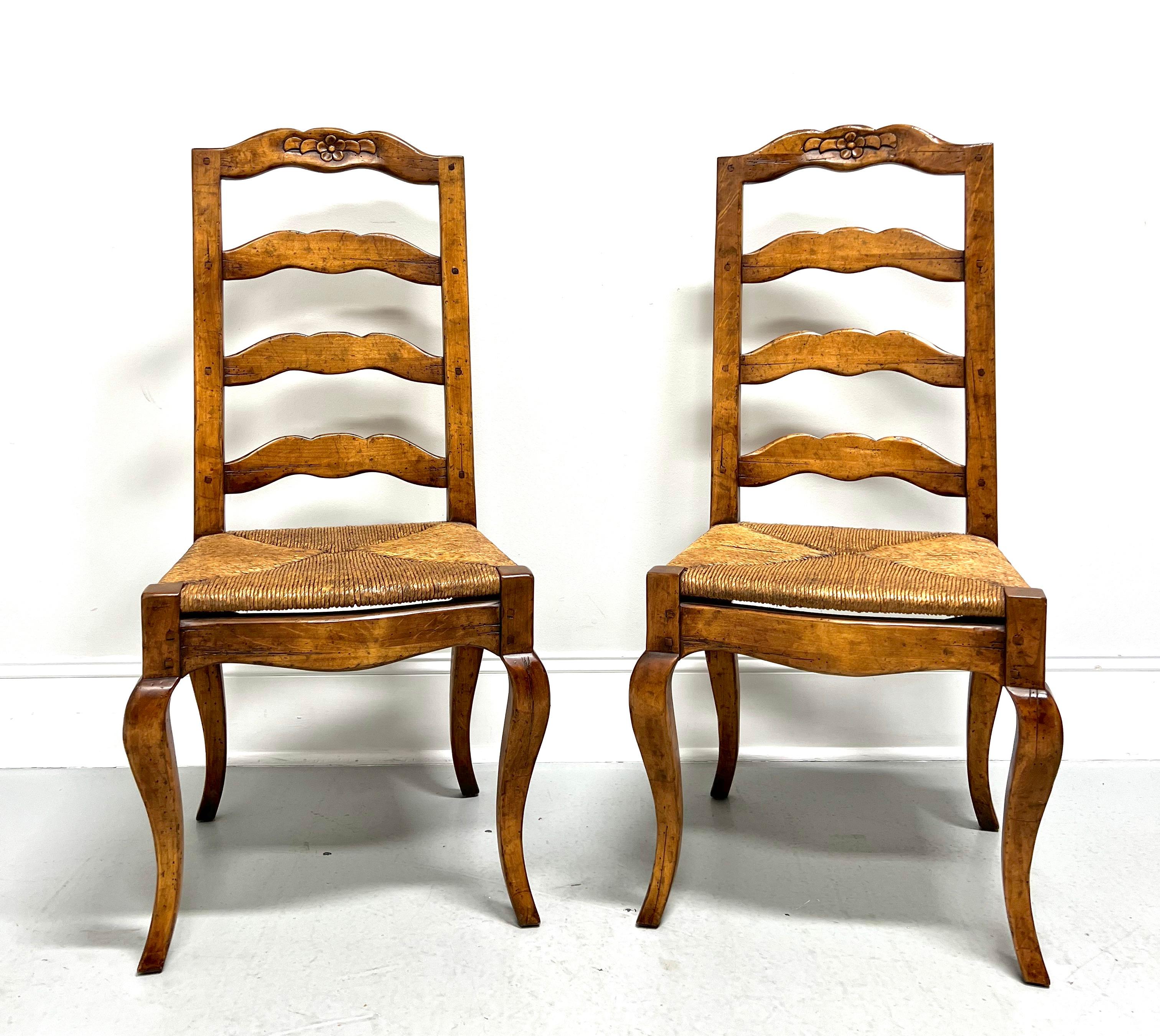 Late 20th C. Distressed French Country Dining Side Chairs w/ Rush Seats - Pair A For Sale 4