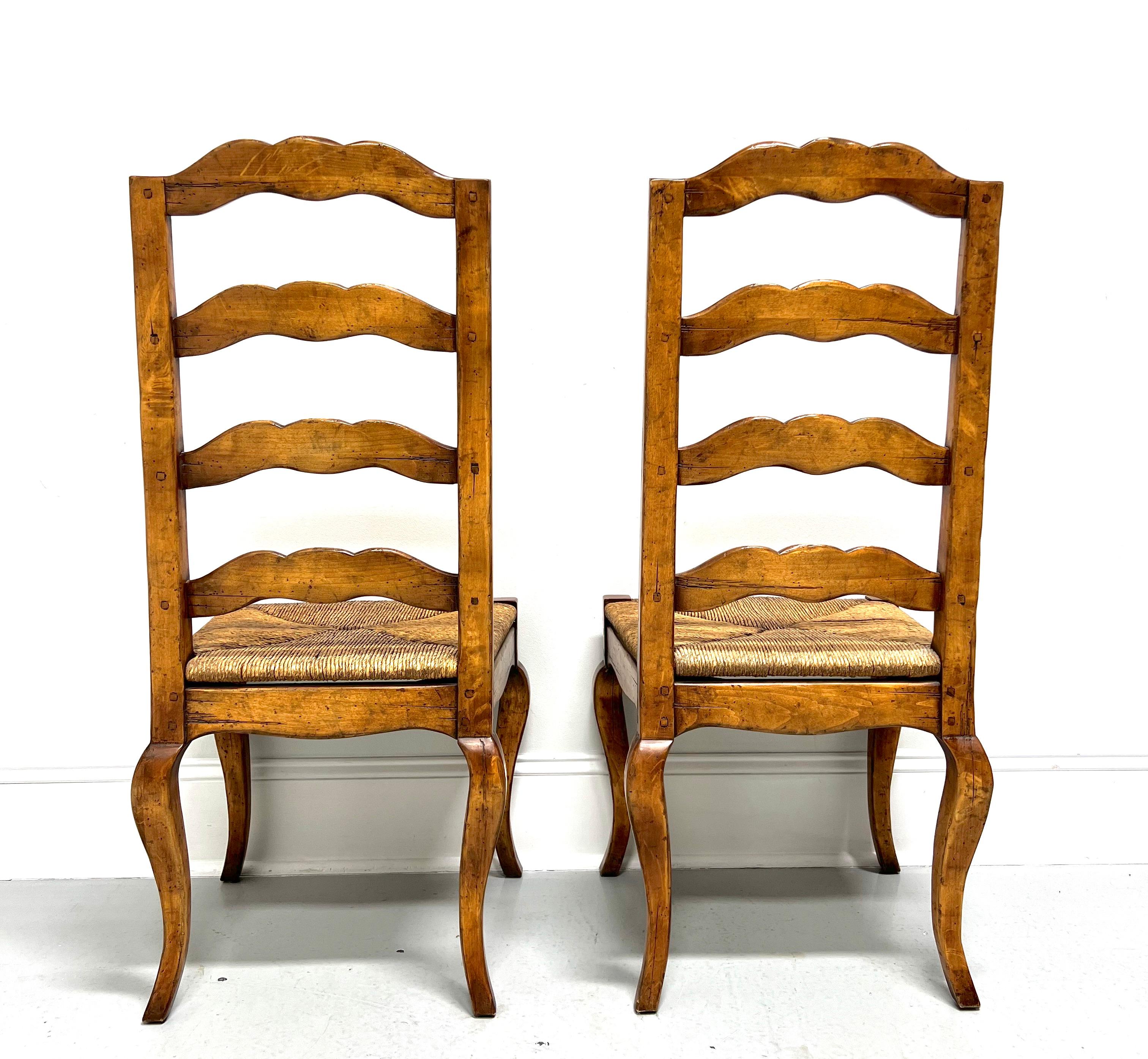 American Late 20th C. Distressed French Country Dining Side Chairs w/ Rush Seats - Pair A For Sale