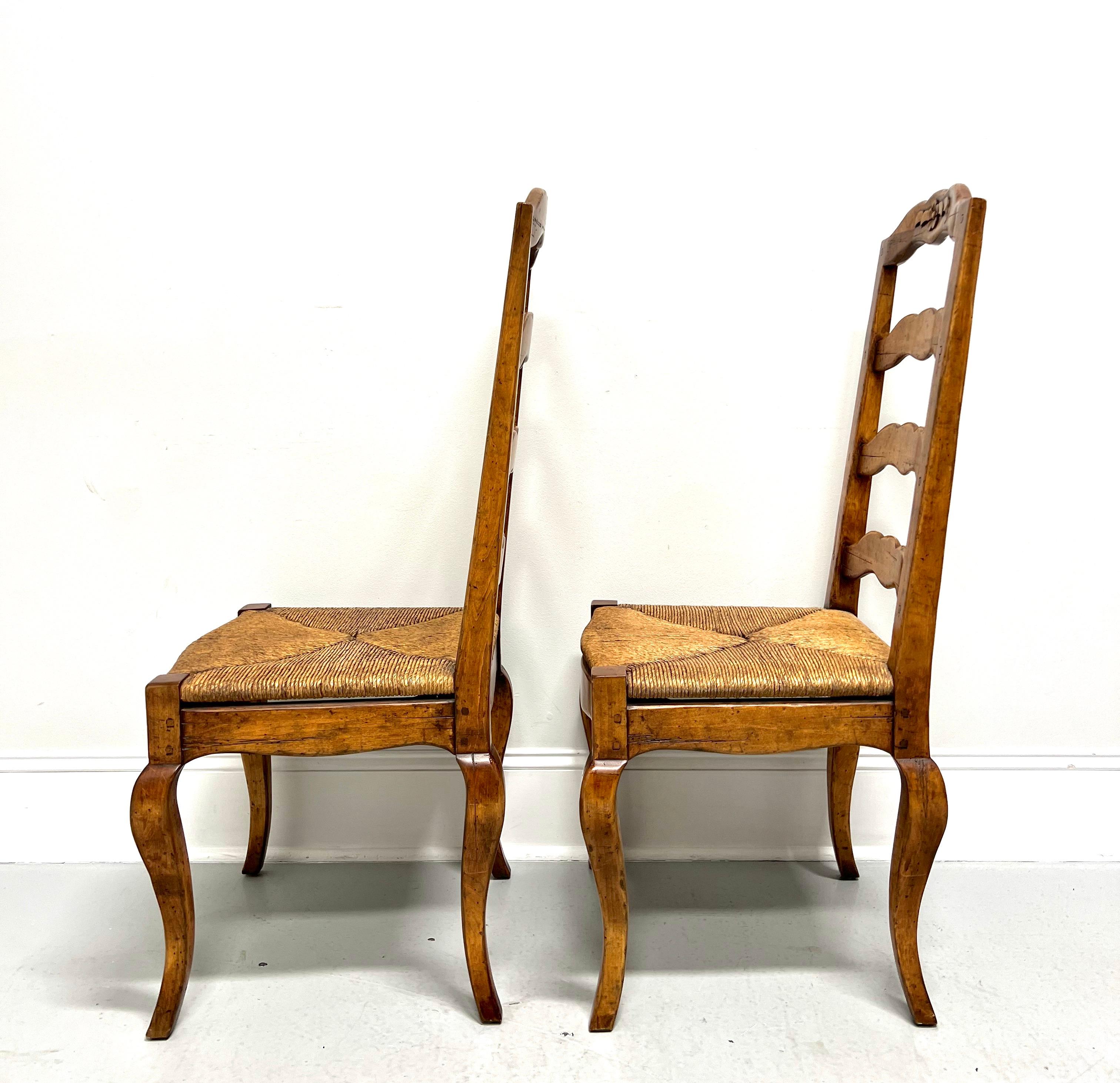 Late 20th C. Distressed French Country Dining Side Chairs w/ Rush Seats - Pair A In Good Condition For Sale In Charlotte, NC