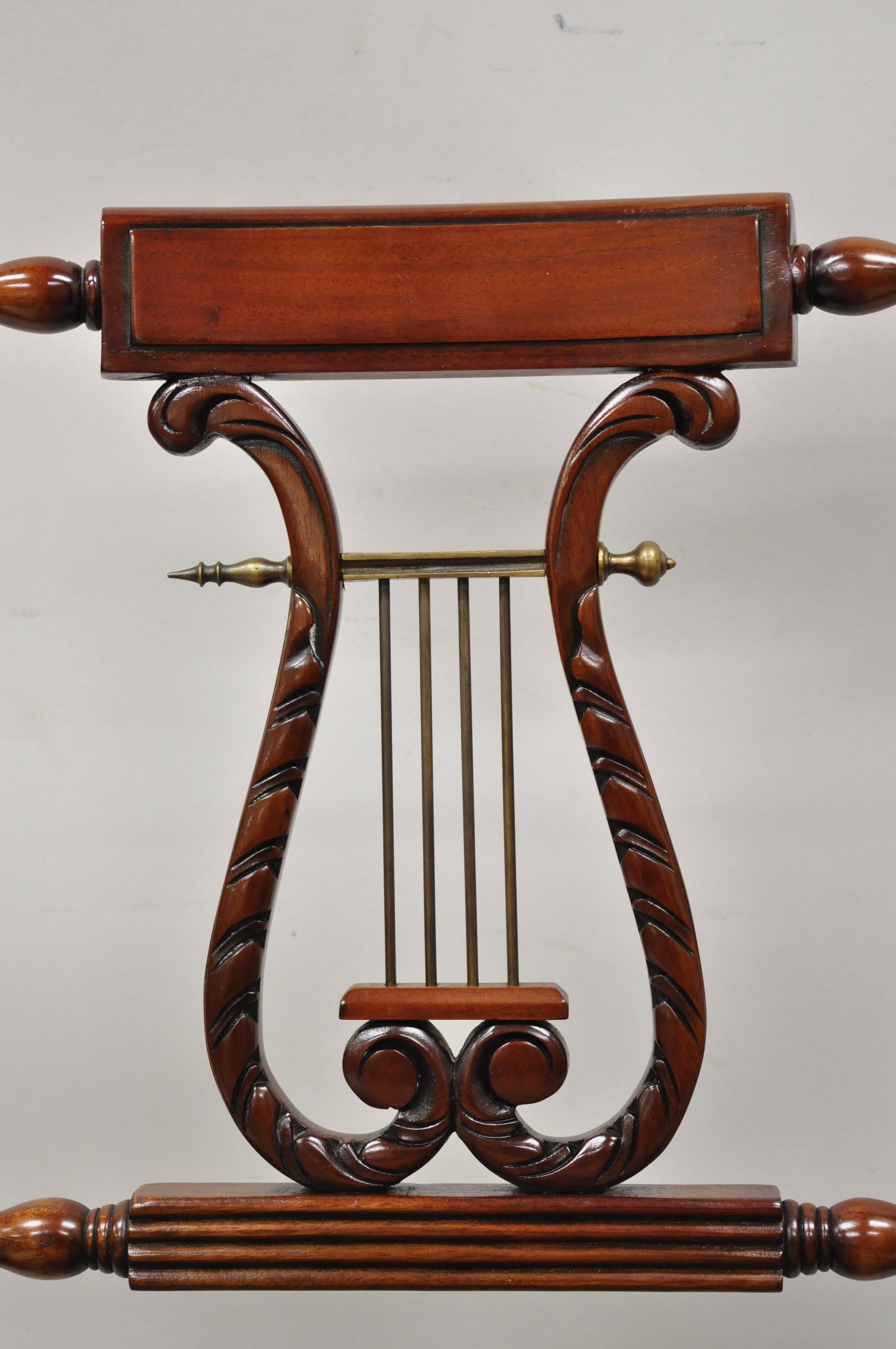 Duncan Phyfe Regency Empire Style Hairy Paw Feet Brass Lyre Bench In Good Condition For Sale In Philadelphia, PA