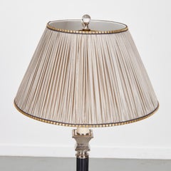 Late 20th C. Empire Style Black and Silver Fluted Column Floor Lamp with Shade