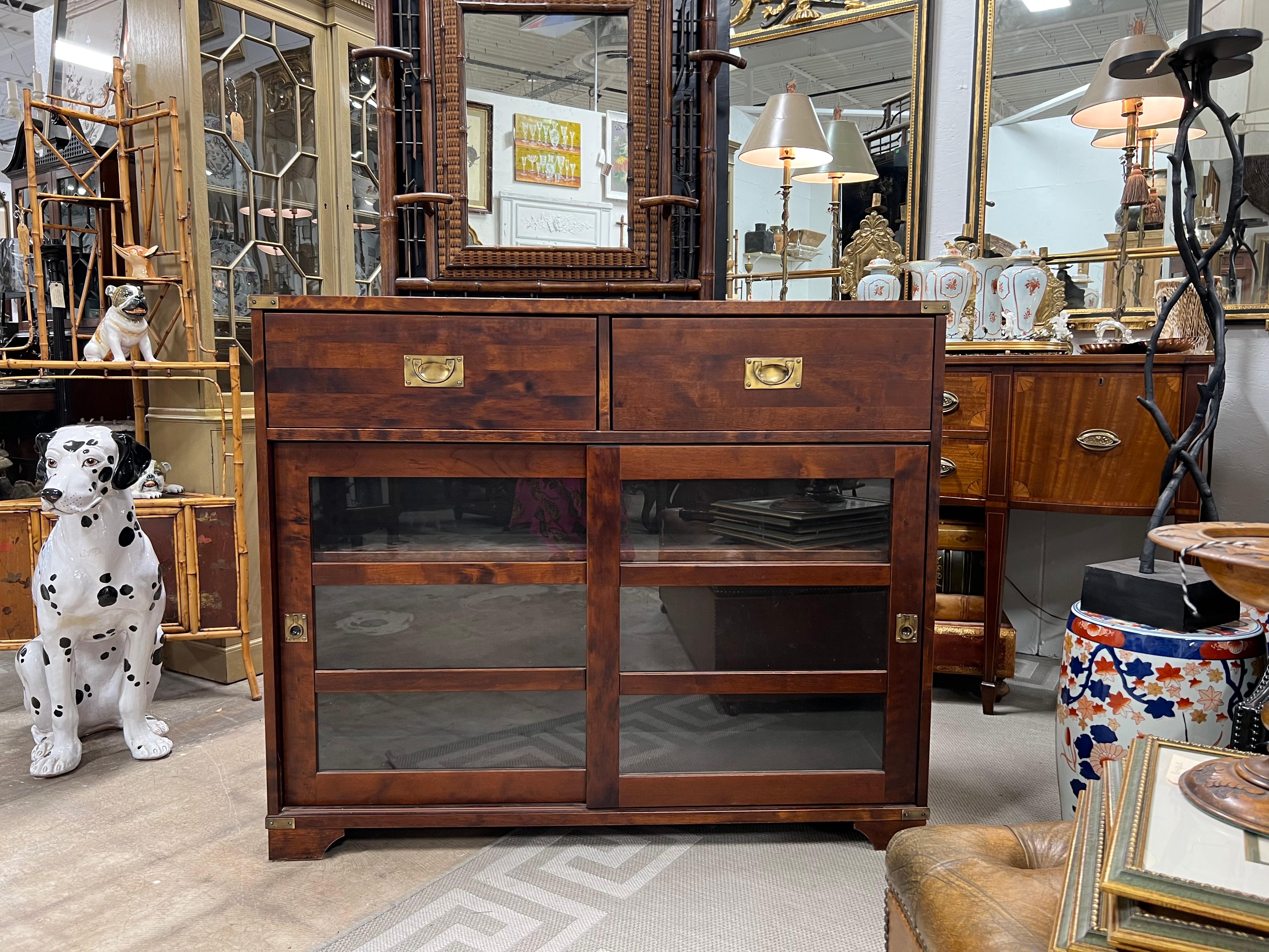 20th Century Late 20th-C. English Campaign Style Mahogany and Brass Bookcase / Shelving