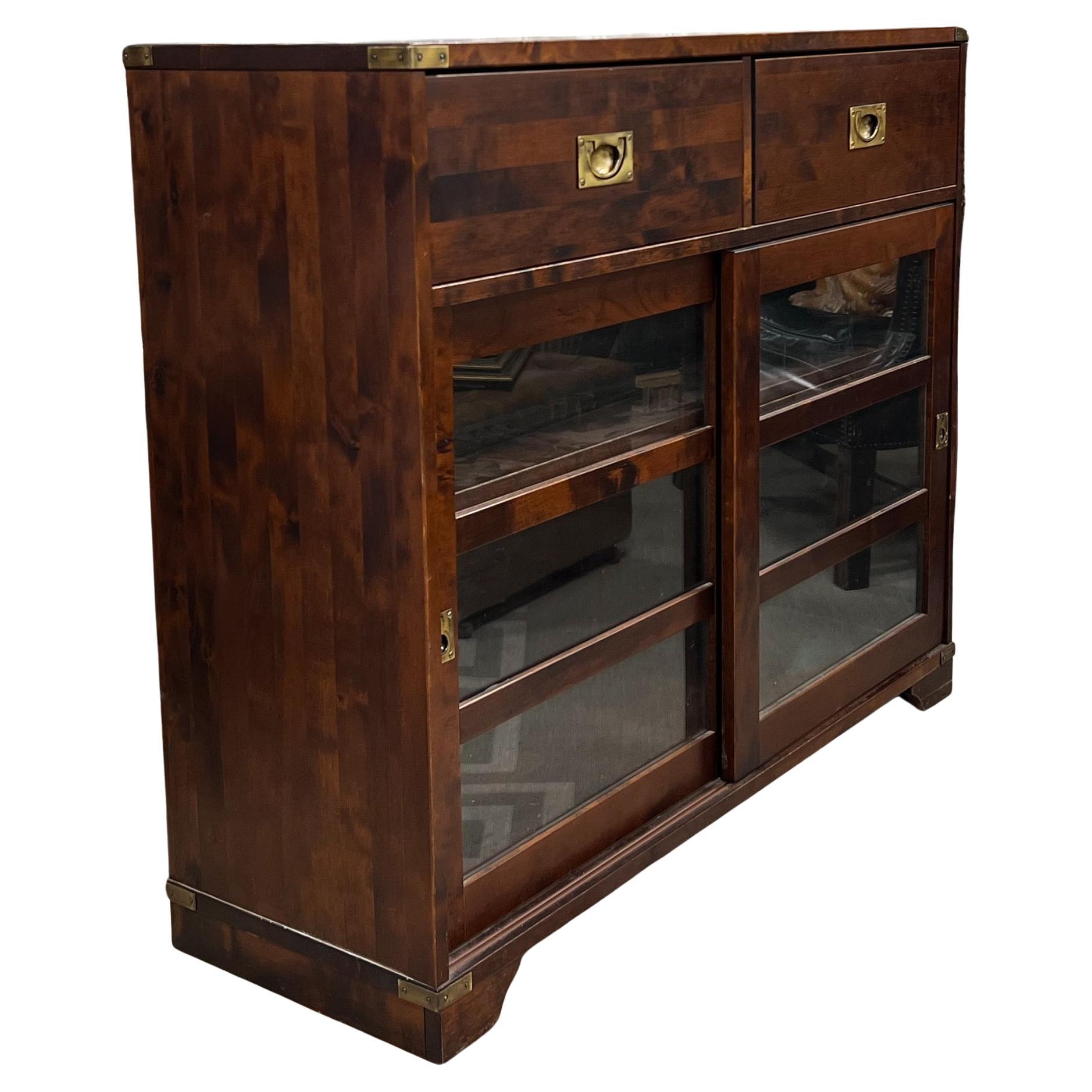 Late 20th-C. English Campaign Style Mahogany and Brass Bookcase / Shelving