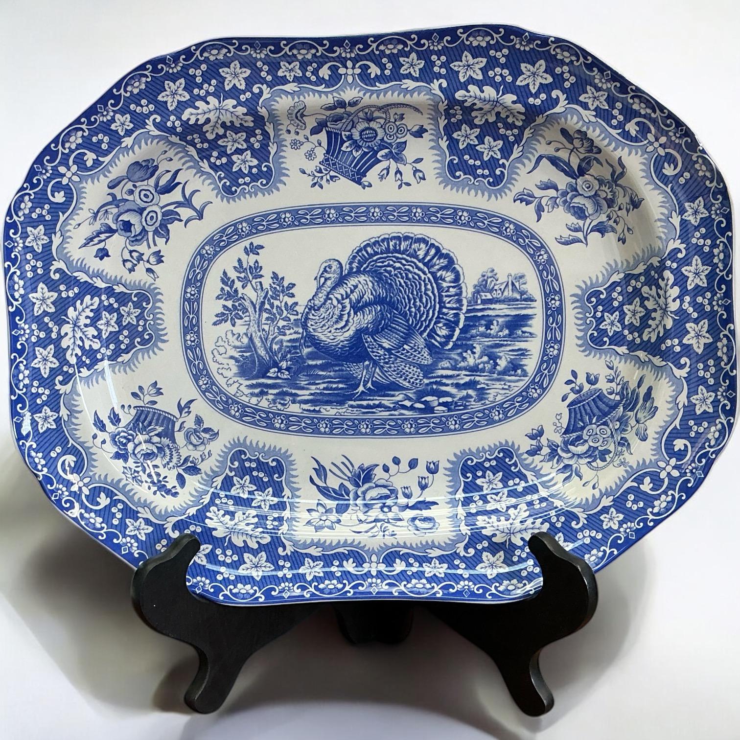 Anglais Fin du 20e siècle Plat à fromage anglais Spode de style victorien bleu et blanc en vente