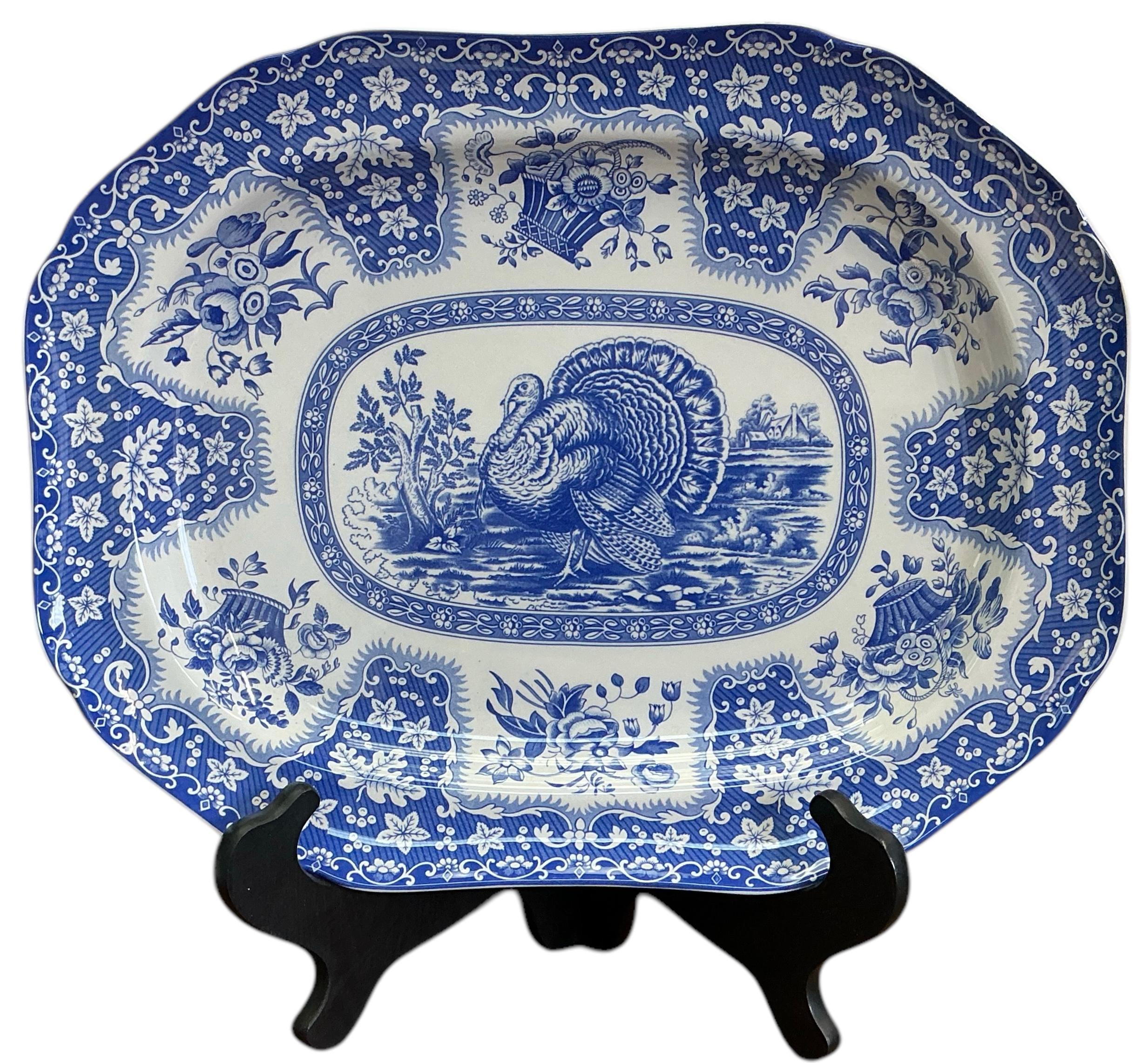 Fin du 20e siècle Plat à fromage anglais Spode de style victorien bleu et blanc en vente 1