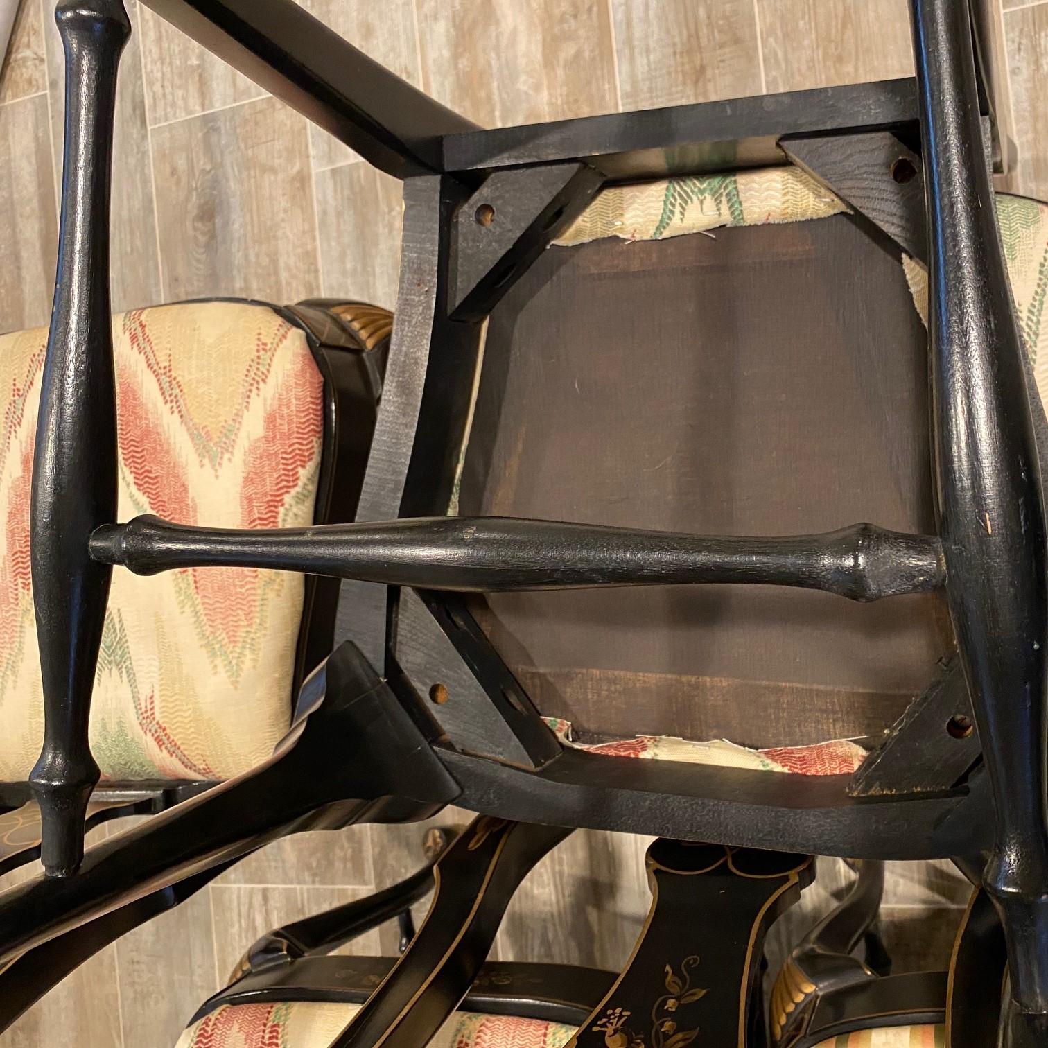Late 20th C. English Style Georgian Lacquer and Gilt Dining Chairs, Set of 6 4