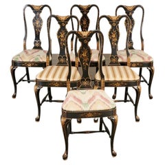 Late 20th C. English Style Georgian Lacquer and Gilt Dining Chairs, Set of 6