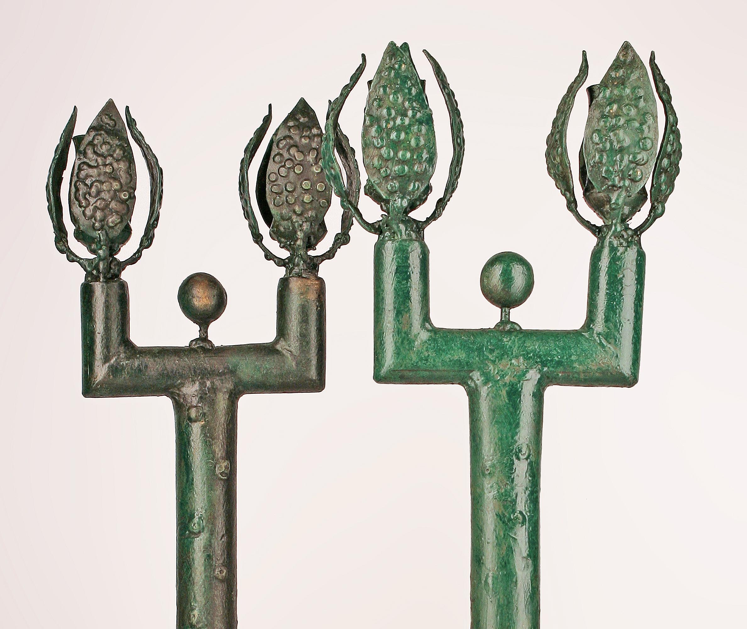 Cast Late 20th C. Expressionist Giacometti-Like Pair of French Bronze Candle Holders For Sale